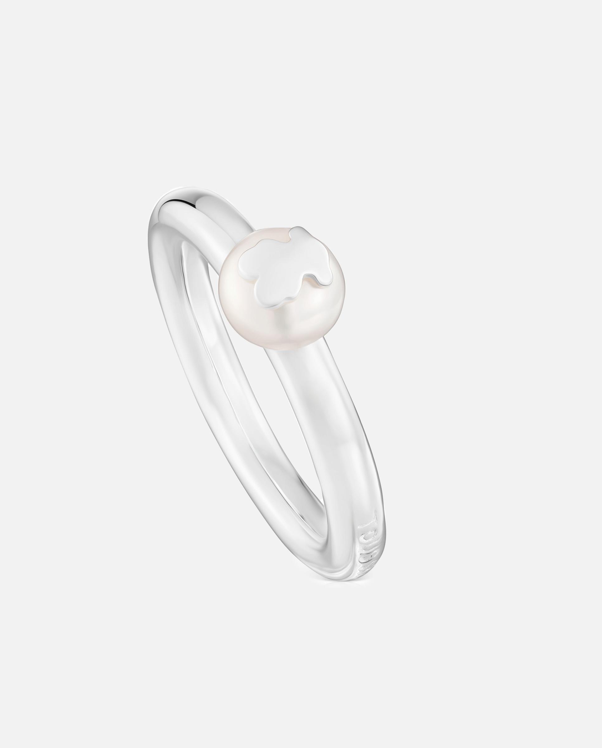 Anel Icon Pearl de Prata e Pérola com Urso Branco-1