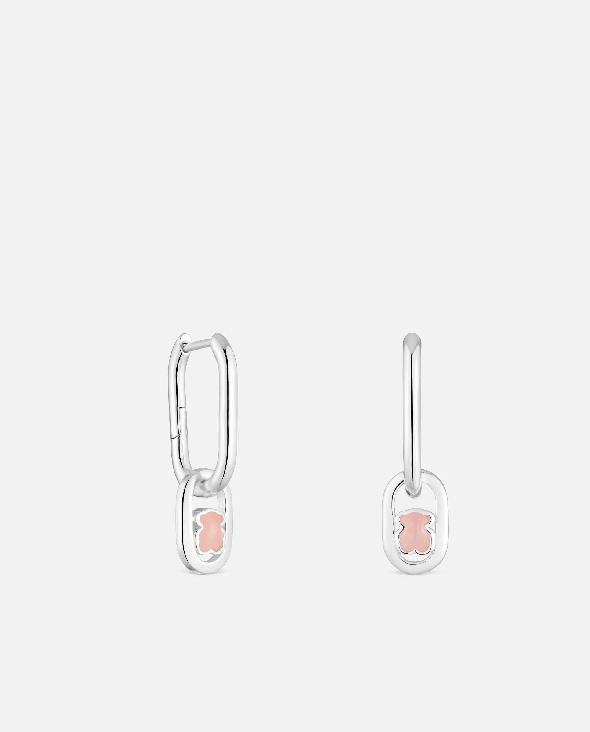 Brincos de Aro Camille de Prata e Quartzo Rosa-1