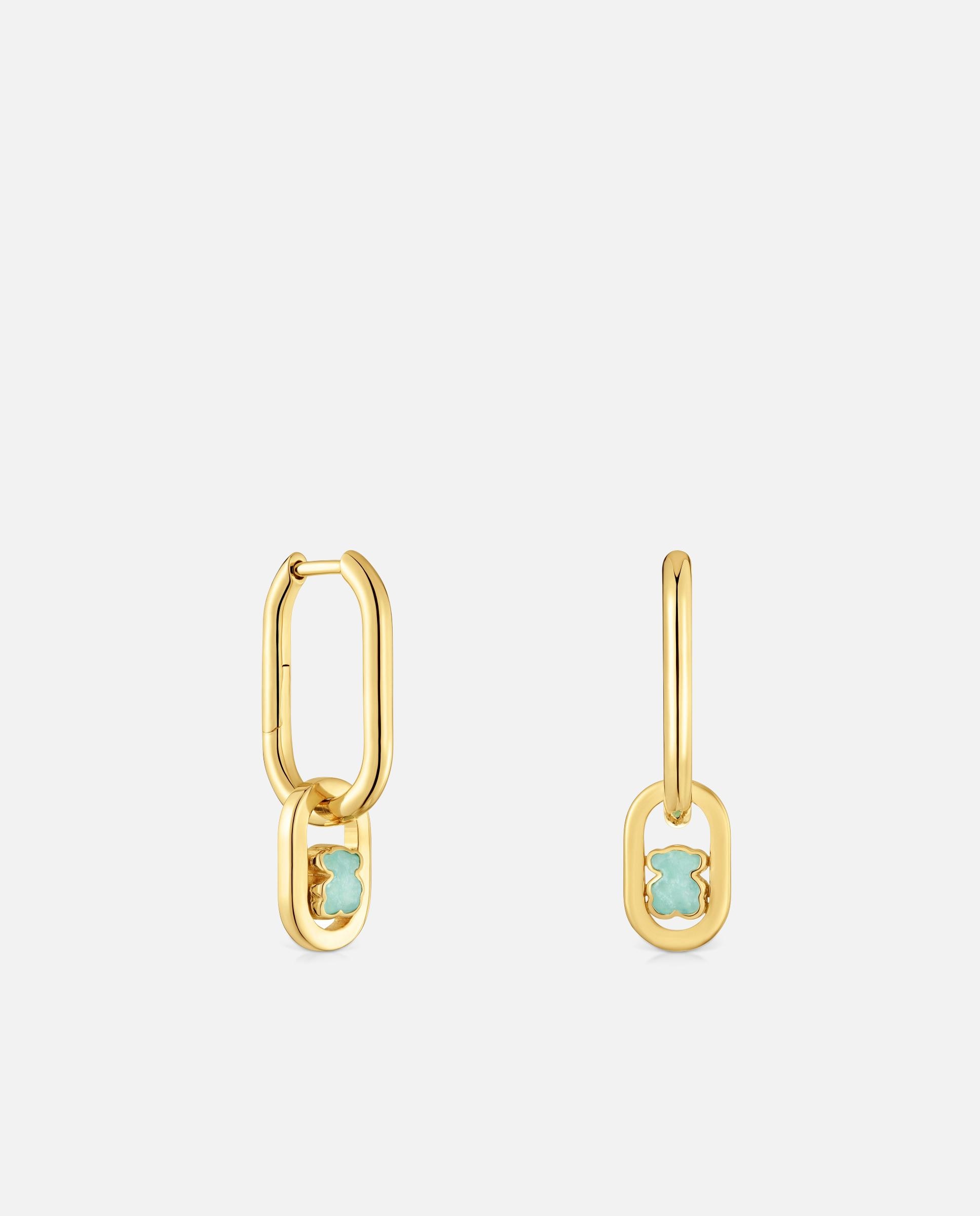 Brincos de Aro Camille Banhados em Ouro 18 Kt Sobre Prata e Amazonita Verde-1