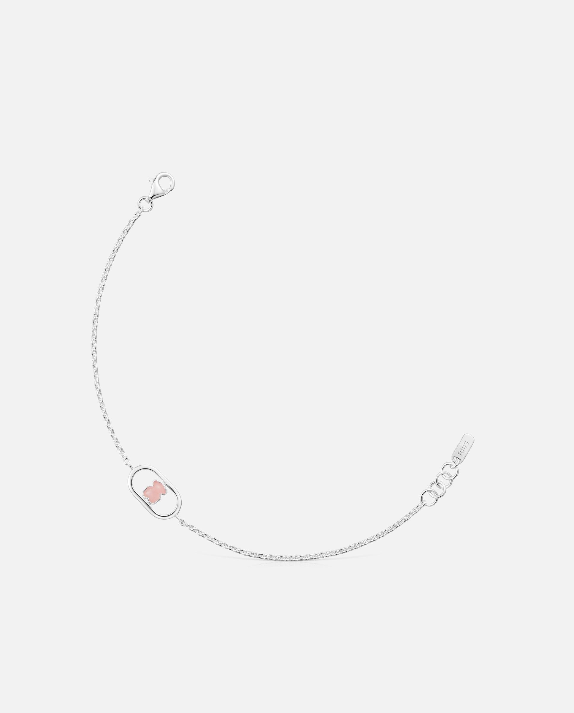 Pulseira Camille com Corrente de Prata e Quartzo Rosa-1