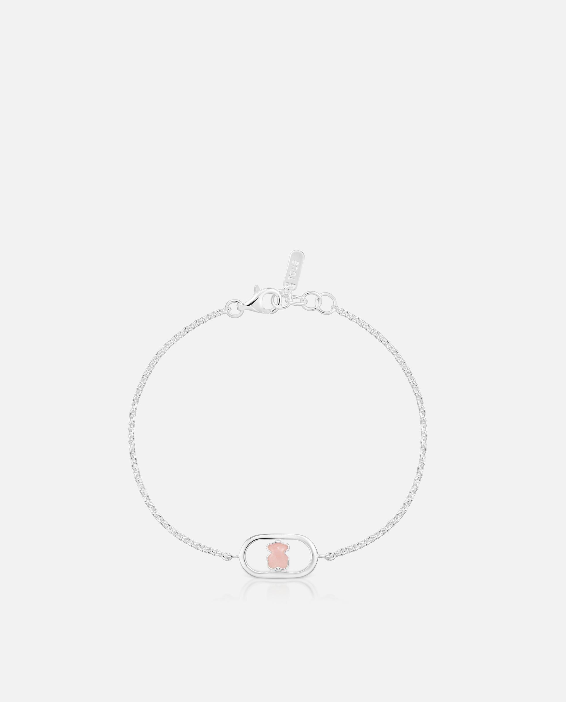 Pulseira Camille com Corrente de Prata e Quartzo Rosa-2