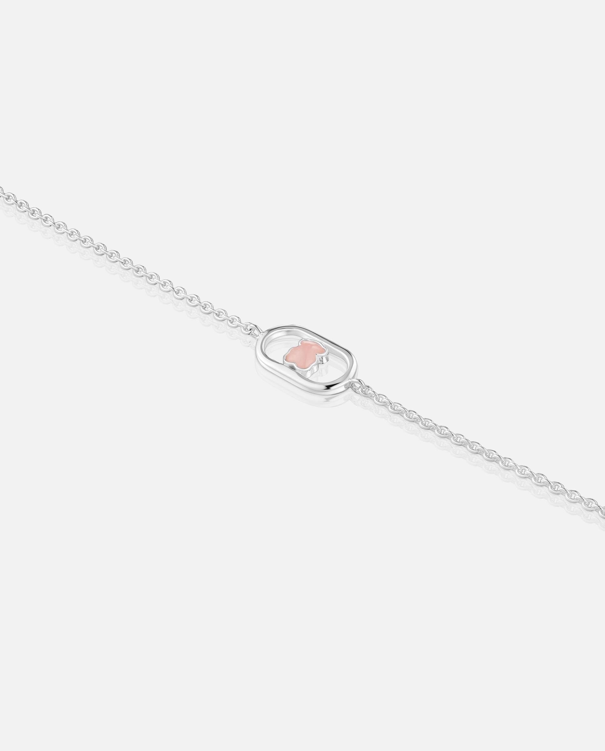 Pulseira Camille com Corrente de Prata e Quartzo Rosa-3