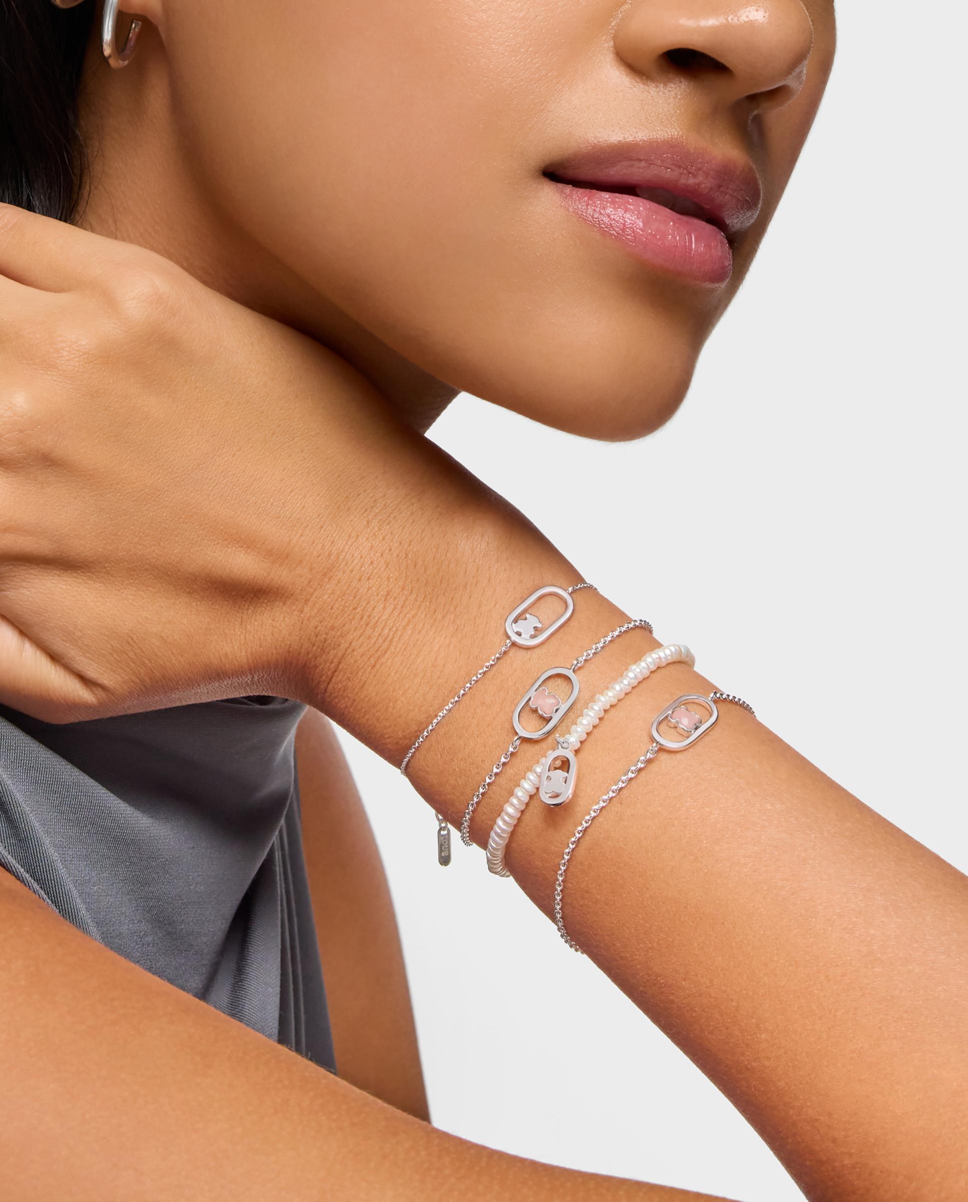 Pulseira Camille com Corrente de Prata e Quartzo Rosa-5