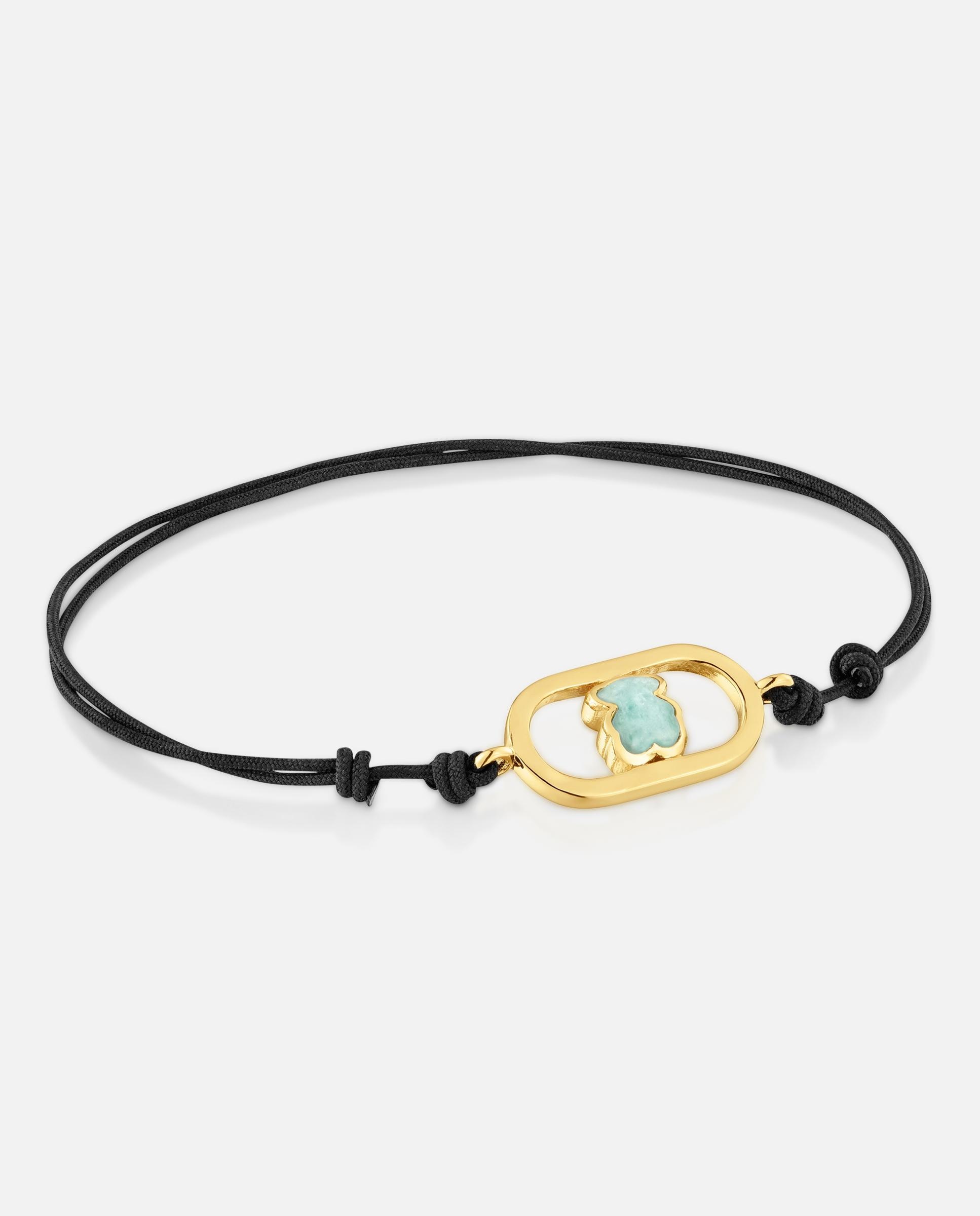 Pulseira de Cordão Camille de Nylon em Preto Banhada a Ouro 18 Kt Sobre Prata e Amazonita Verde-1
