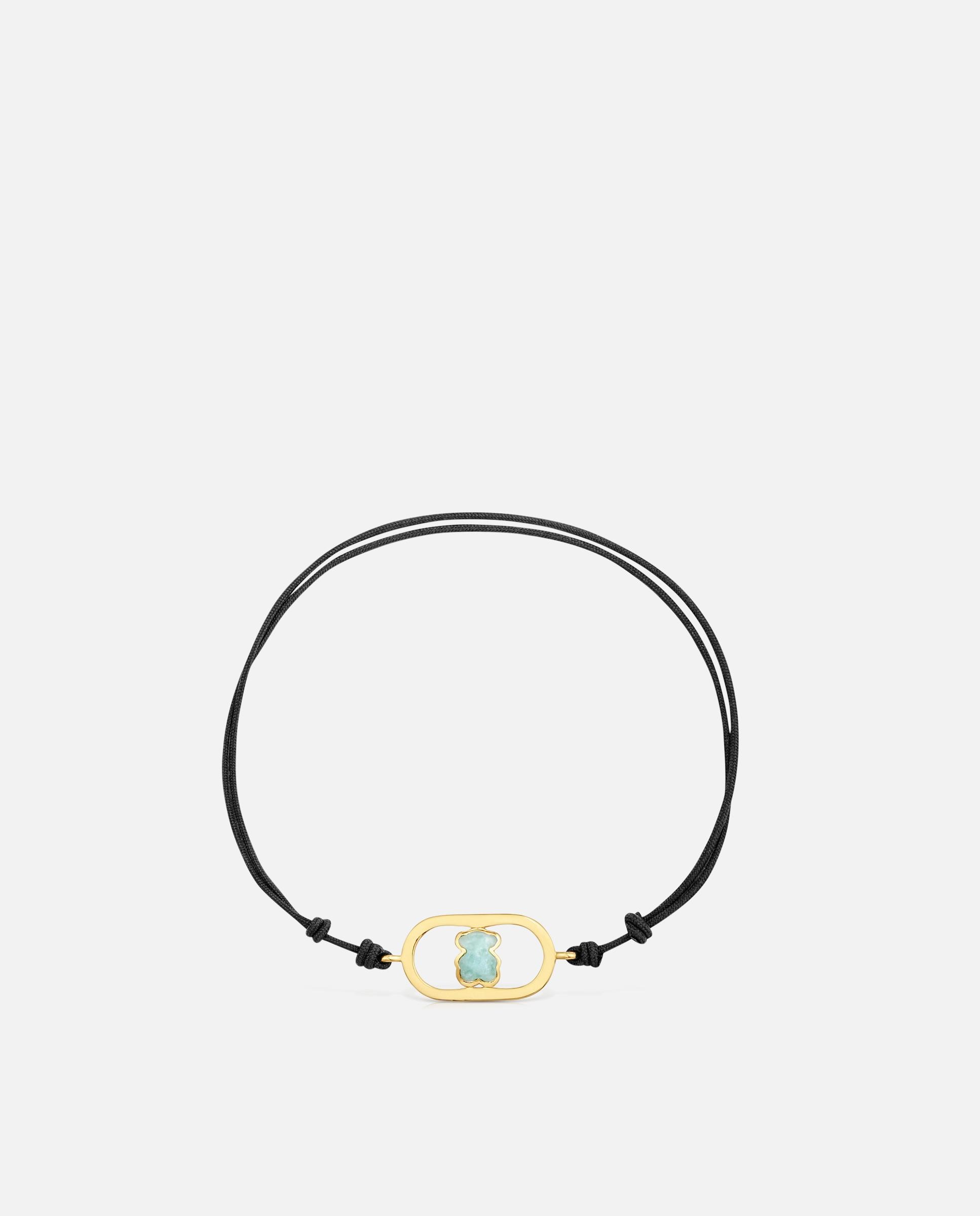 Pulseira de Cordão Camille de Nylon em Preto Banhada a Ouro 18 Kt Sobre Prata e Amazonita Verde-2
