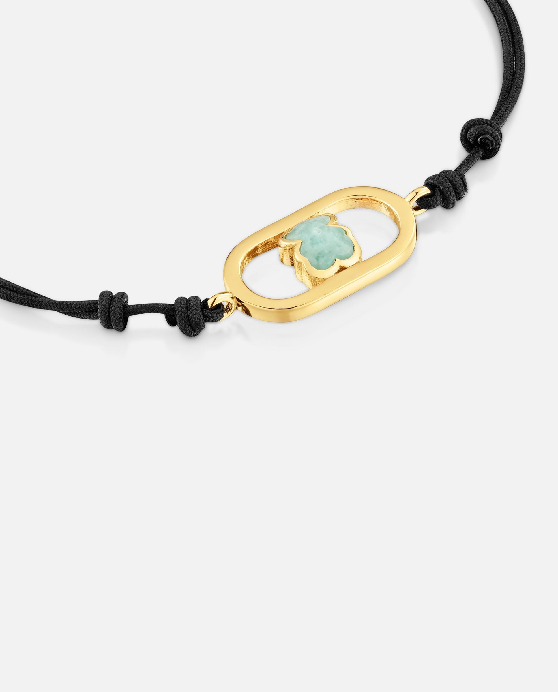 Pulseira de Cordão Camille de Nylon em Preto Banhada a Ouro 18 Kt Sobre Prata e Amazonita Verde-3