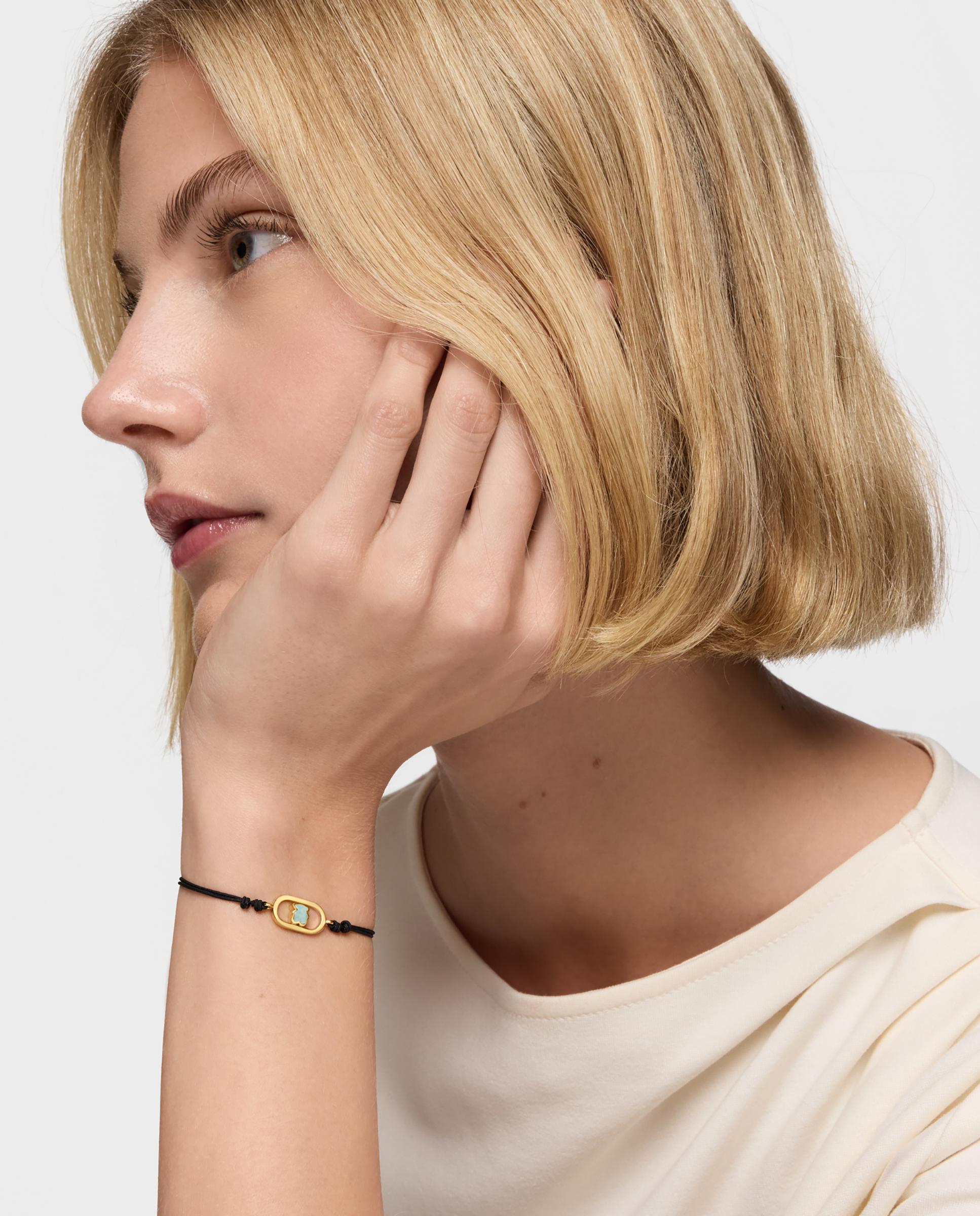 Pulseira de Cordão Camille de Nylon em Preto Banhada a Ouro 18 Kt Sobre Prata e Amazonita Verde-4