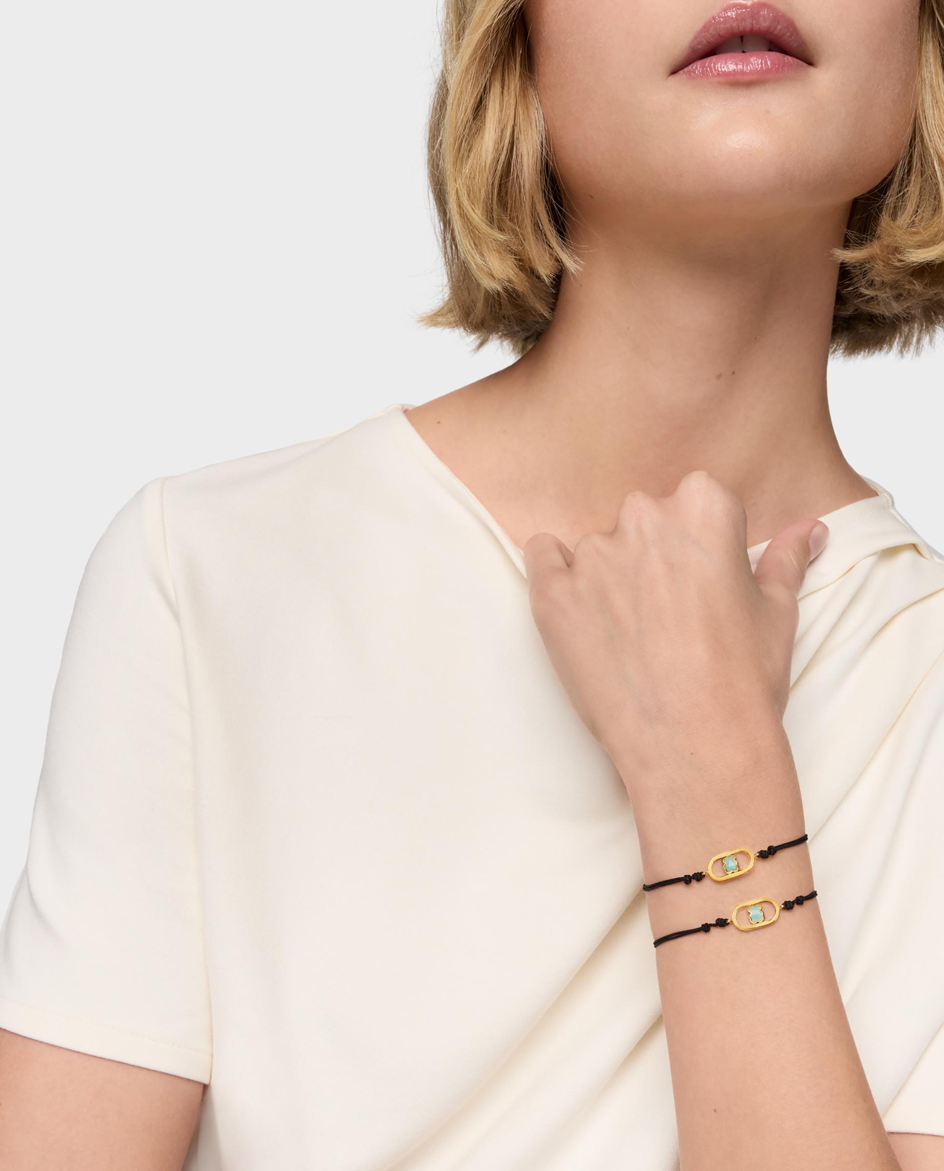 Pulseira de Cordão Camille de Nylon em Preto Banhada a Ouro 18 Kt Sobre Prata e Amazonita Verde-5