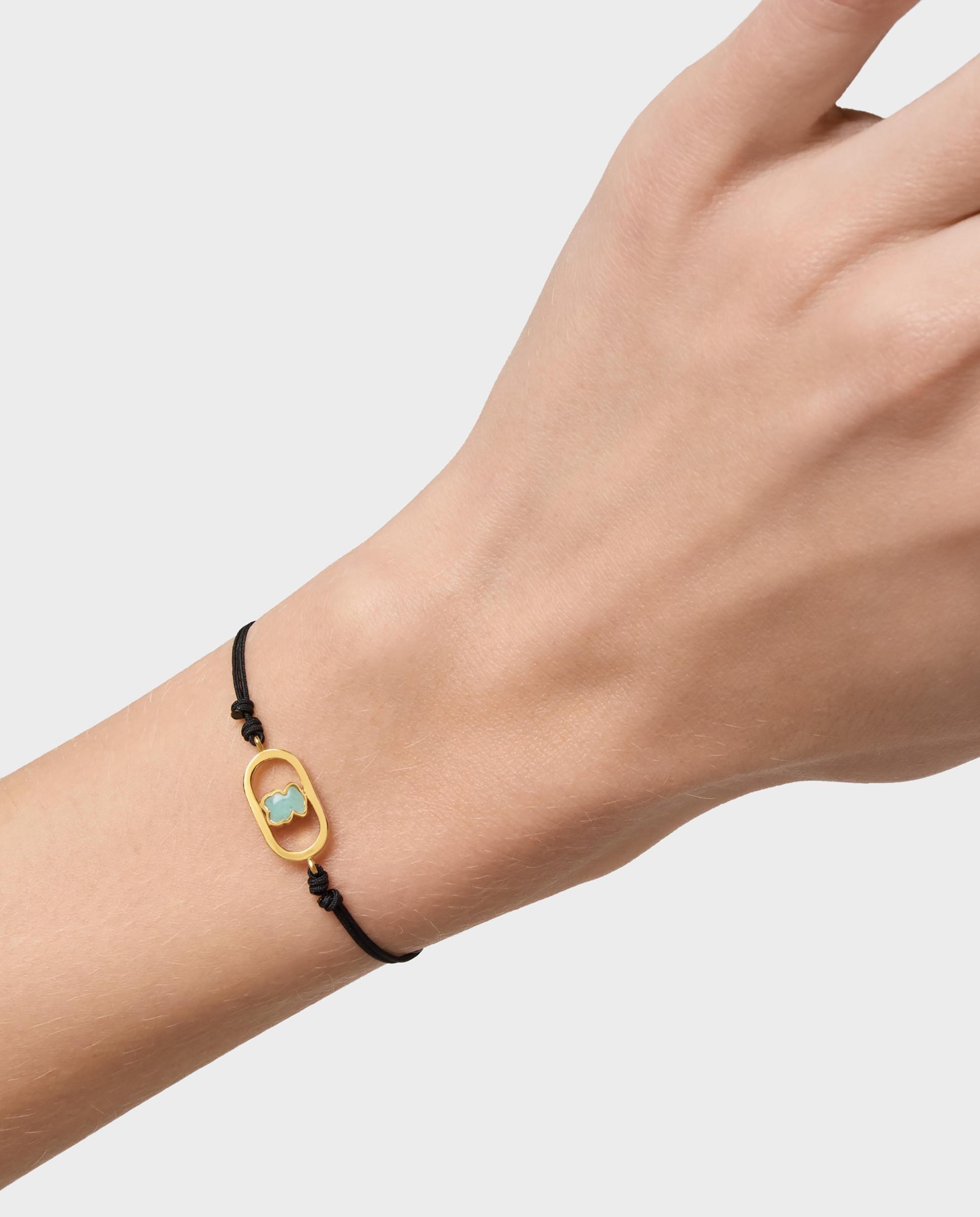 Pulseira de Cordão Camille de Nylon em Preto Banhada a Ouro 18 Kt Sobre Prata e Amazonita Verde-6