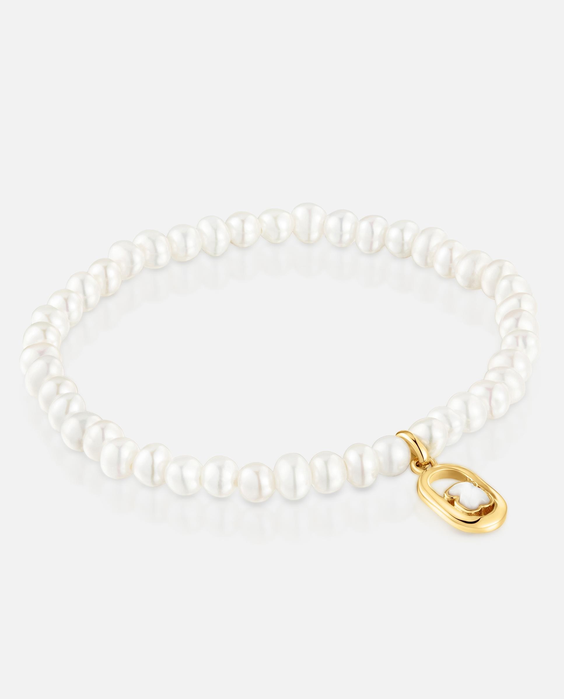 Pulseira Camille Elástica com Madrepérola Banhada a Ouro 18 Kt em Prata Branco-1