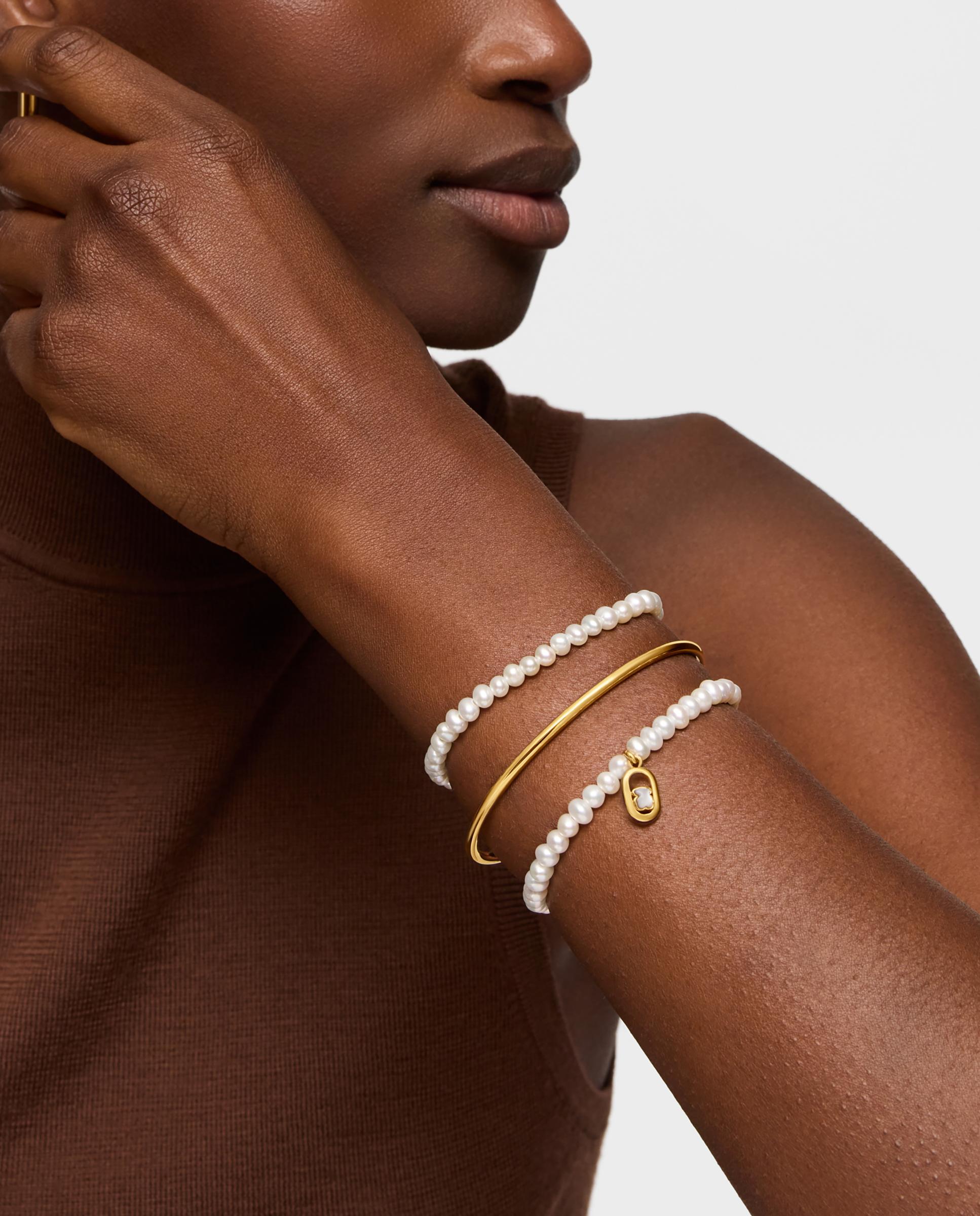 Pulseira Camille Elástica com Madrepérola Banhada a Ouro 18 Kt em Prata Branco-2