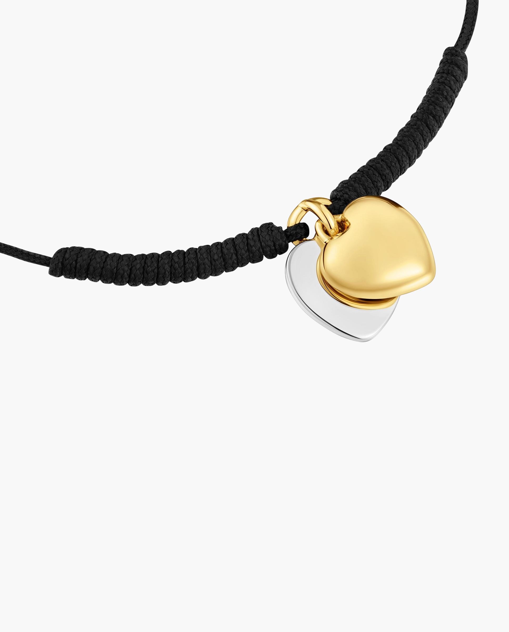 Pulseira Flechazo Duplo Coração Banhada a Ouro 18 Kt Sobre Prata e Nylon em Preto Multicolor-2