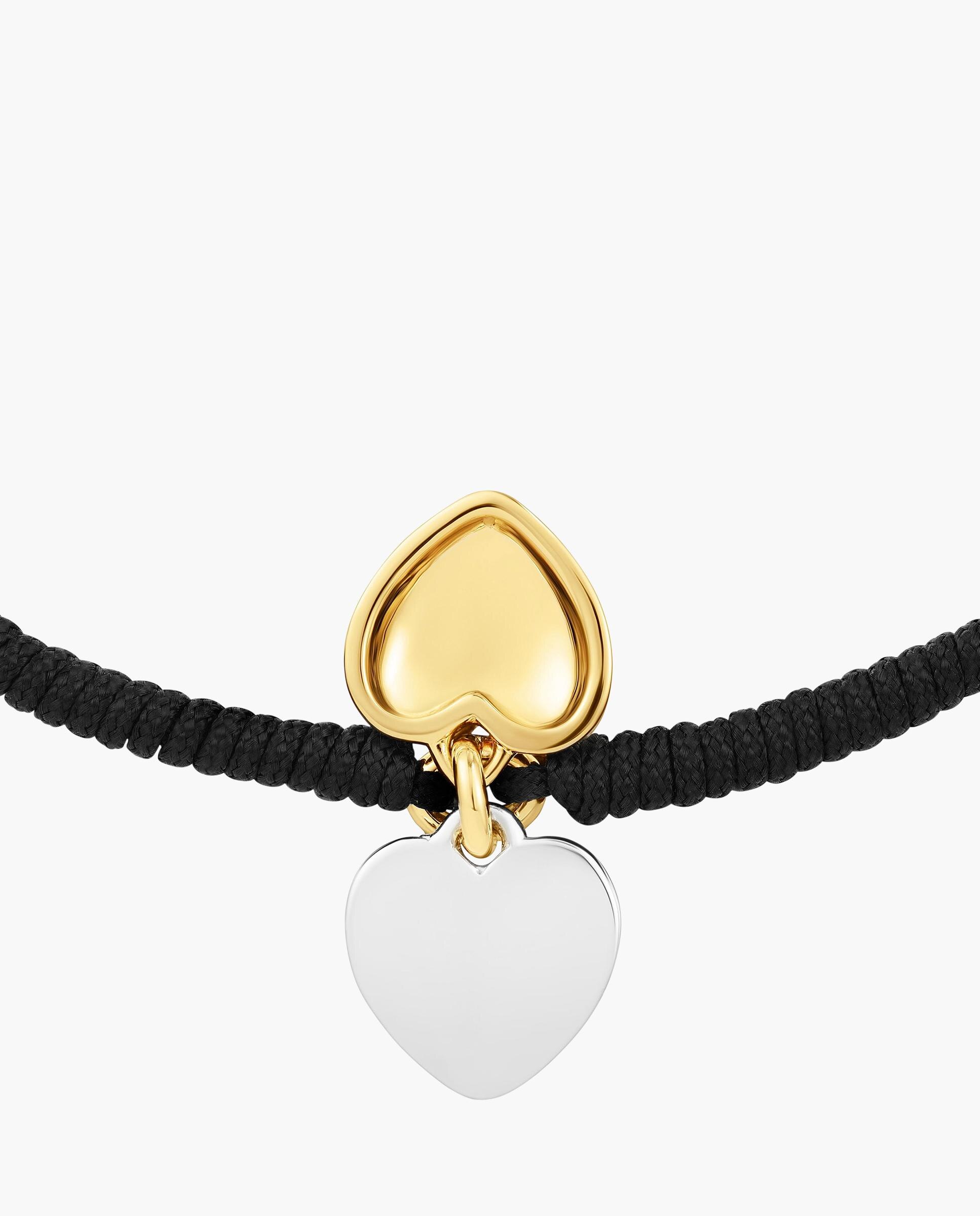 Pulseira Flechazo Duplo Coração Banhada a Ouro 18 Kt Sobre Prata e Nylon em Preto Multicolor-3
