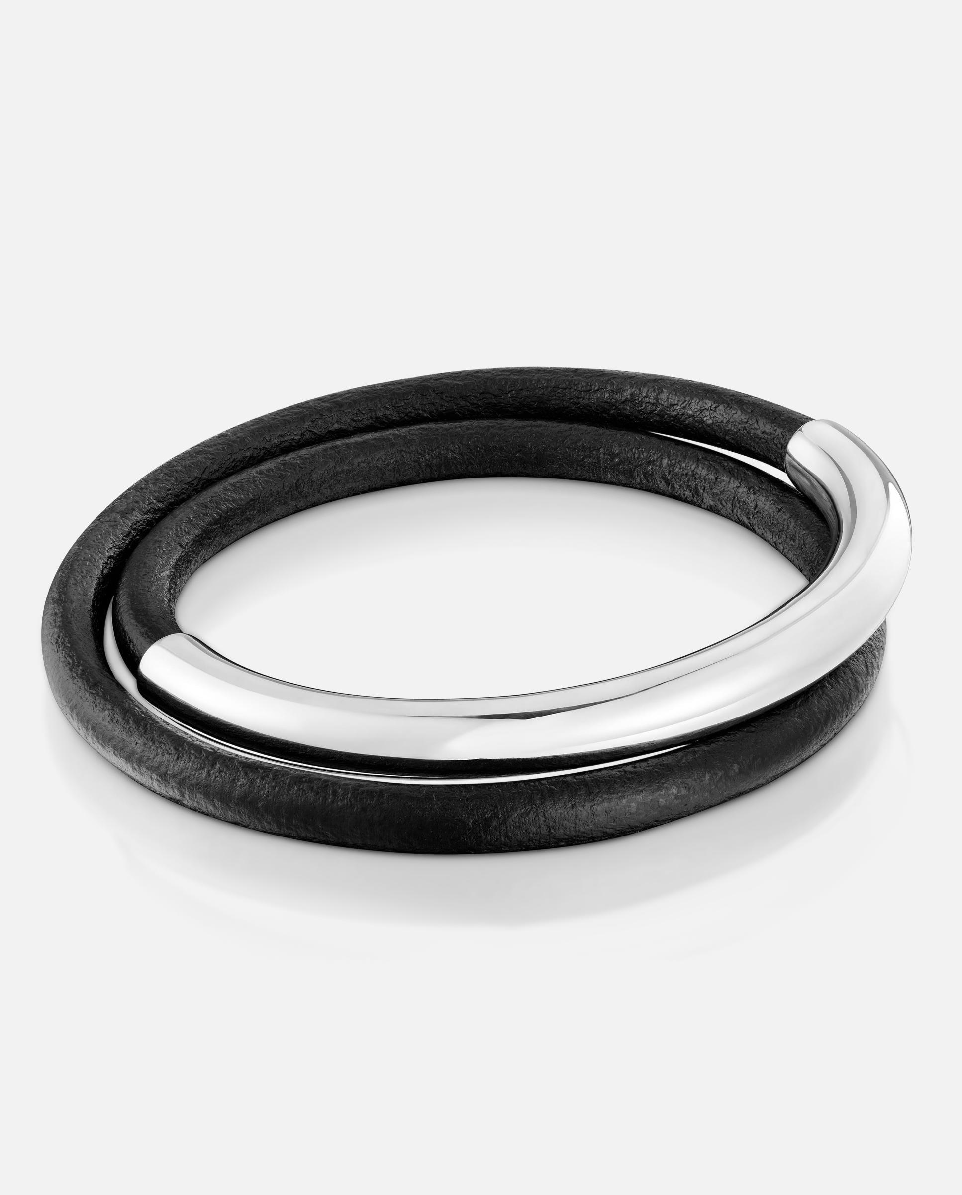 Imagem 0 de Bracelete de Prata e Borracha Bold Motif Duplo