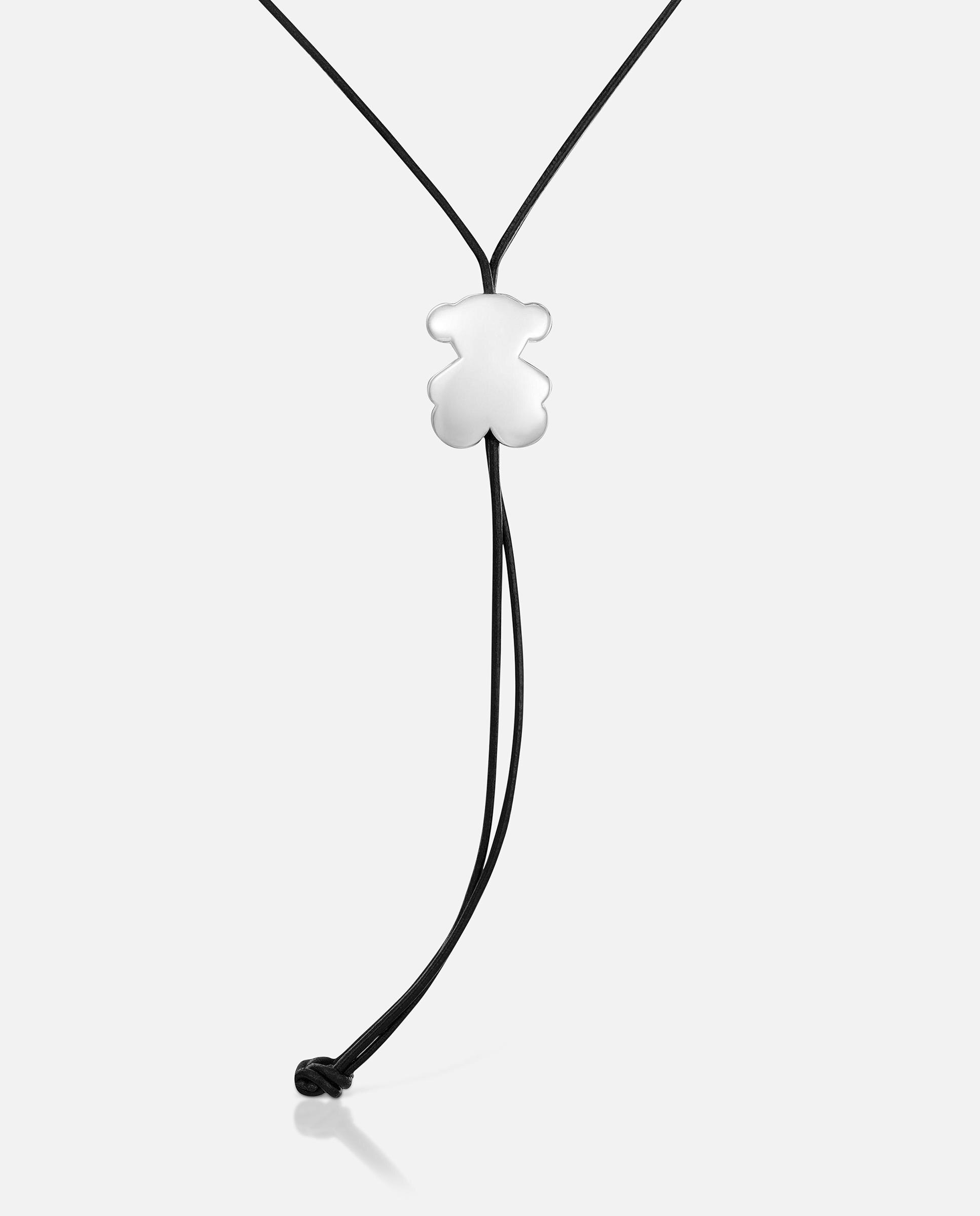 Colar Comprido de Borracha e Urso de Prata 30 Mm Bold Motif Preto-2