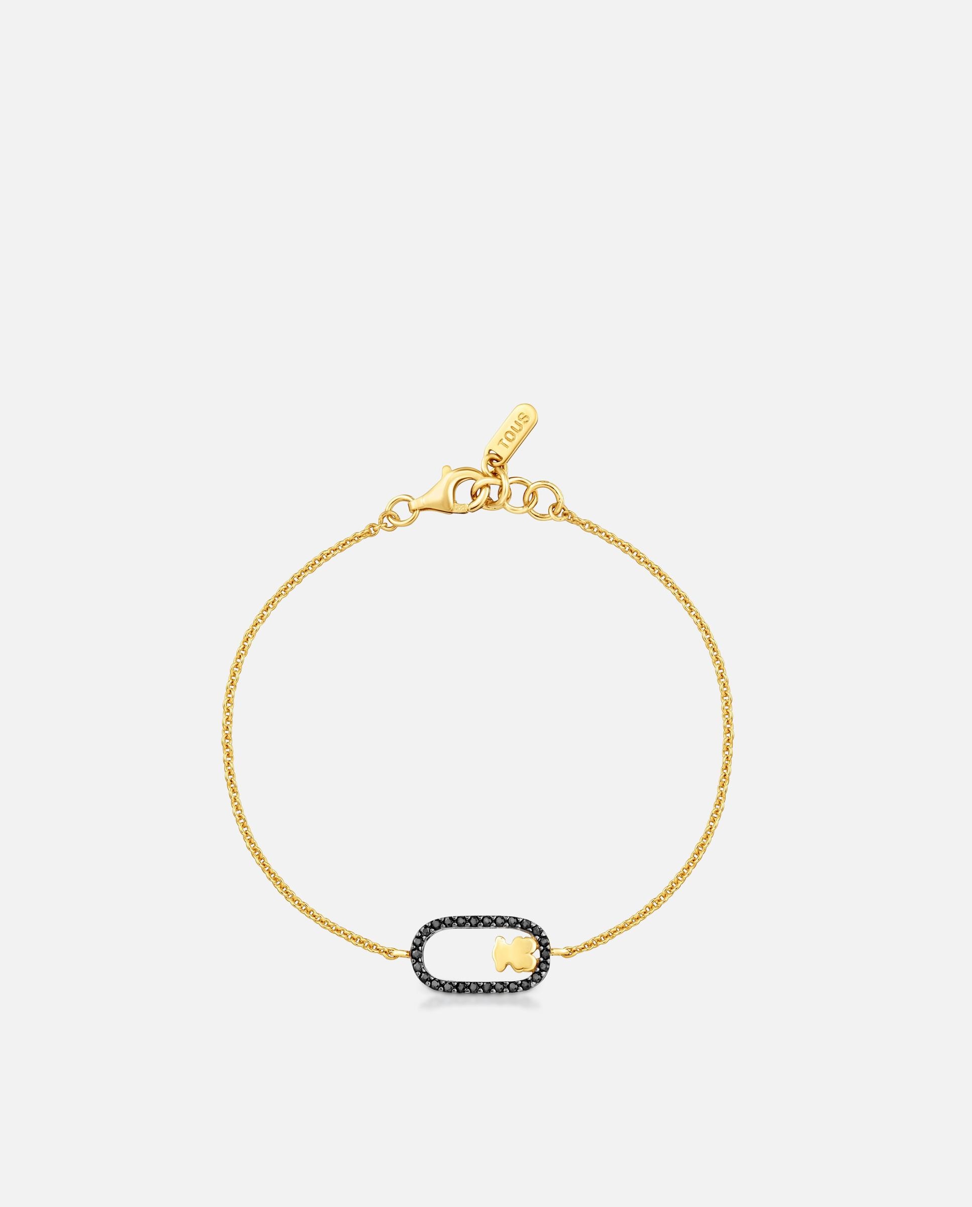Pulseira Corrente com Espinelas e Banho de Ouro 18 Kt Sobre Prata Camille Preto-2