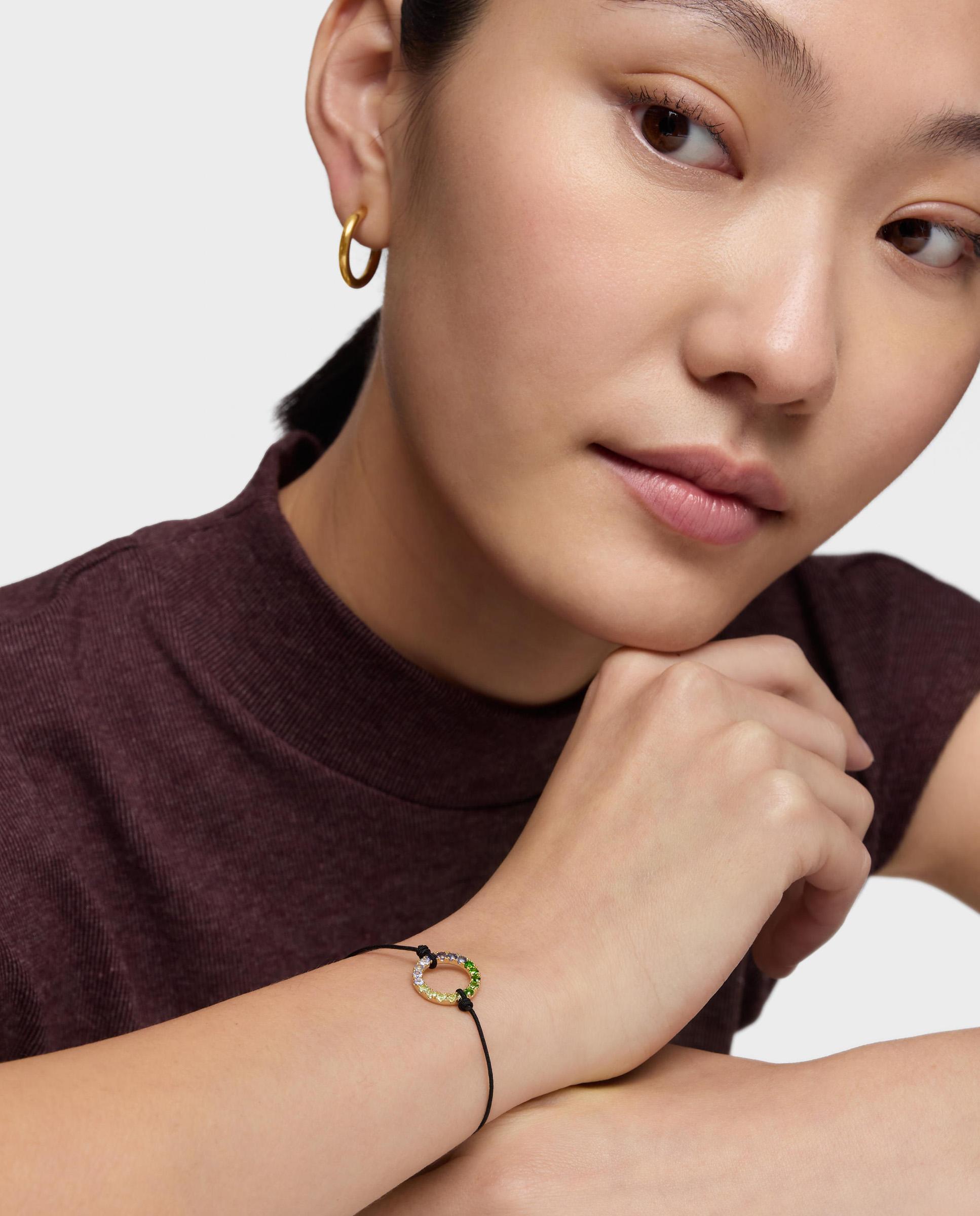 Pulseira Straight Banhada a Ouro 18 Kt Sobre Prata com Gemas e Nylon Multicolor-3