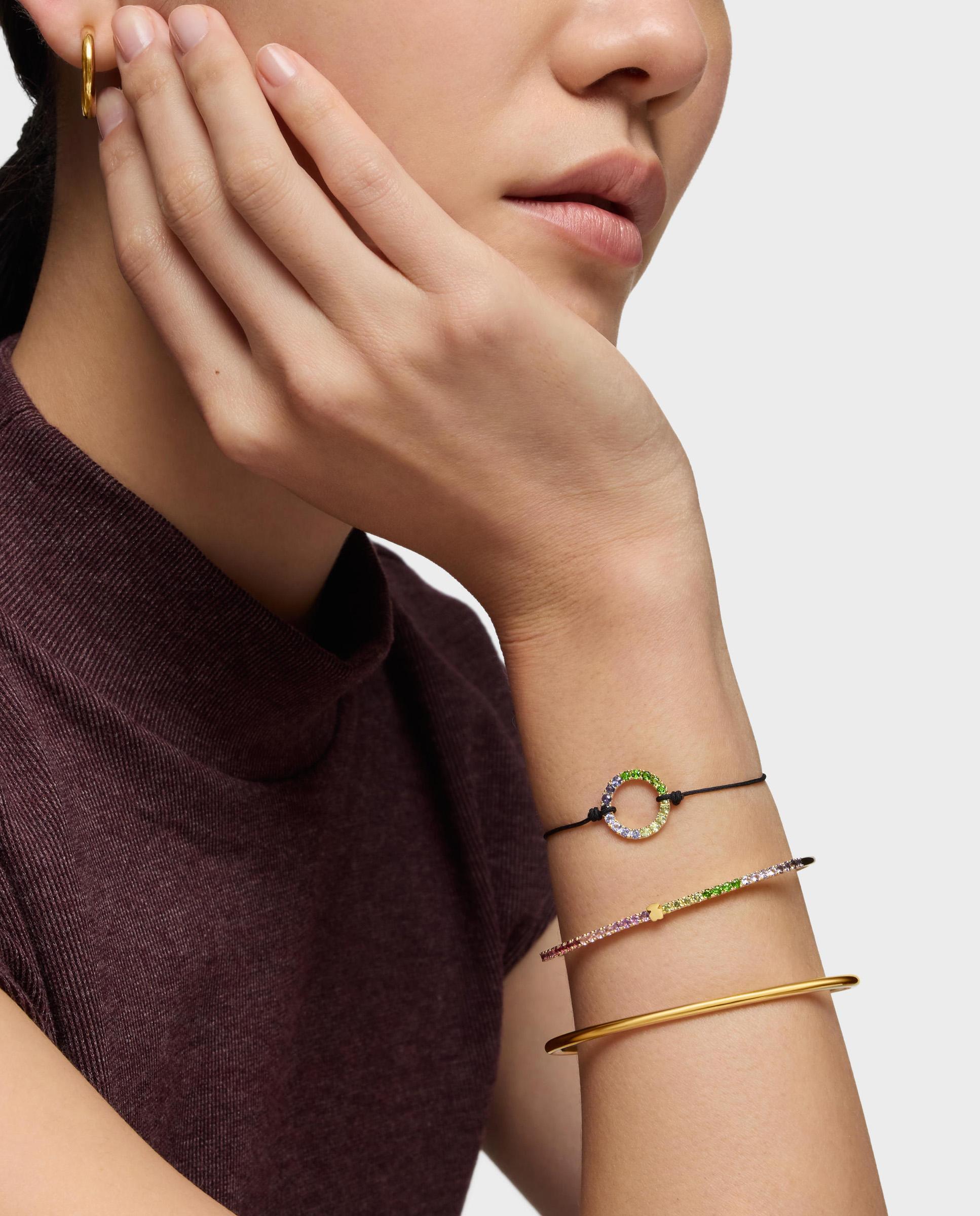 Pulseira Straight Banhada a Ouro 18 Kt Sobre Prata com Gemas e Nylon Multicolor-4