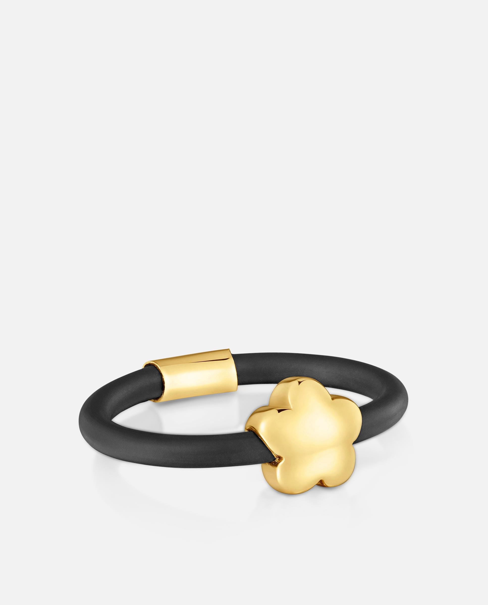 Anel de Ouro 14 Kt e Borracha Bold Motif Flor Bicolor-2
