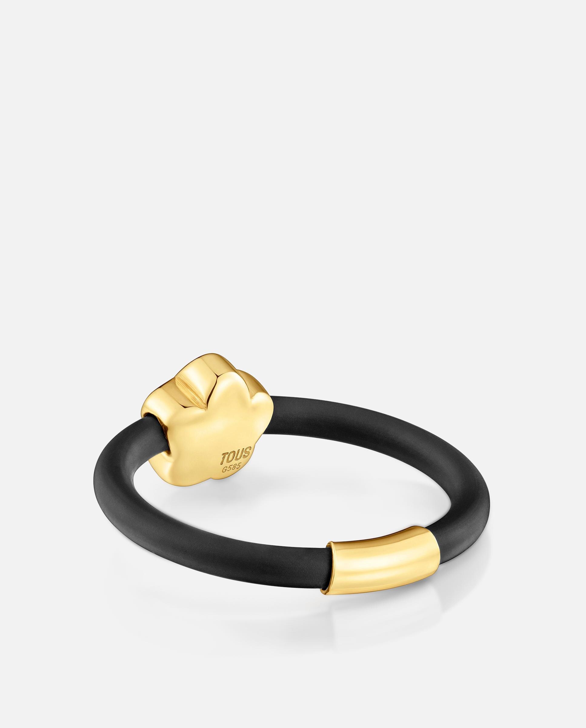 Anel de Ouro 14 Kt e Borracha Bold Motif Flor Bicolor-3