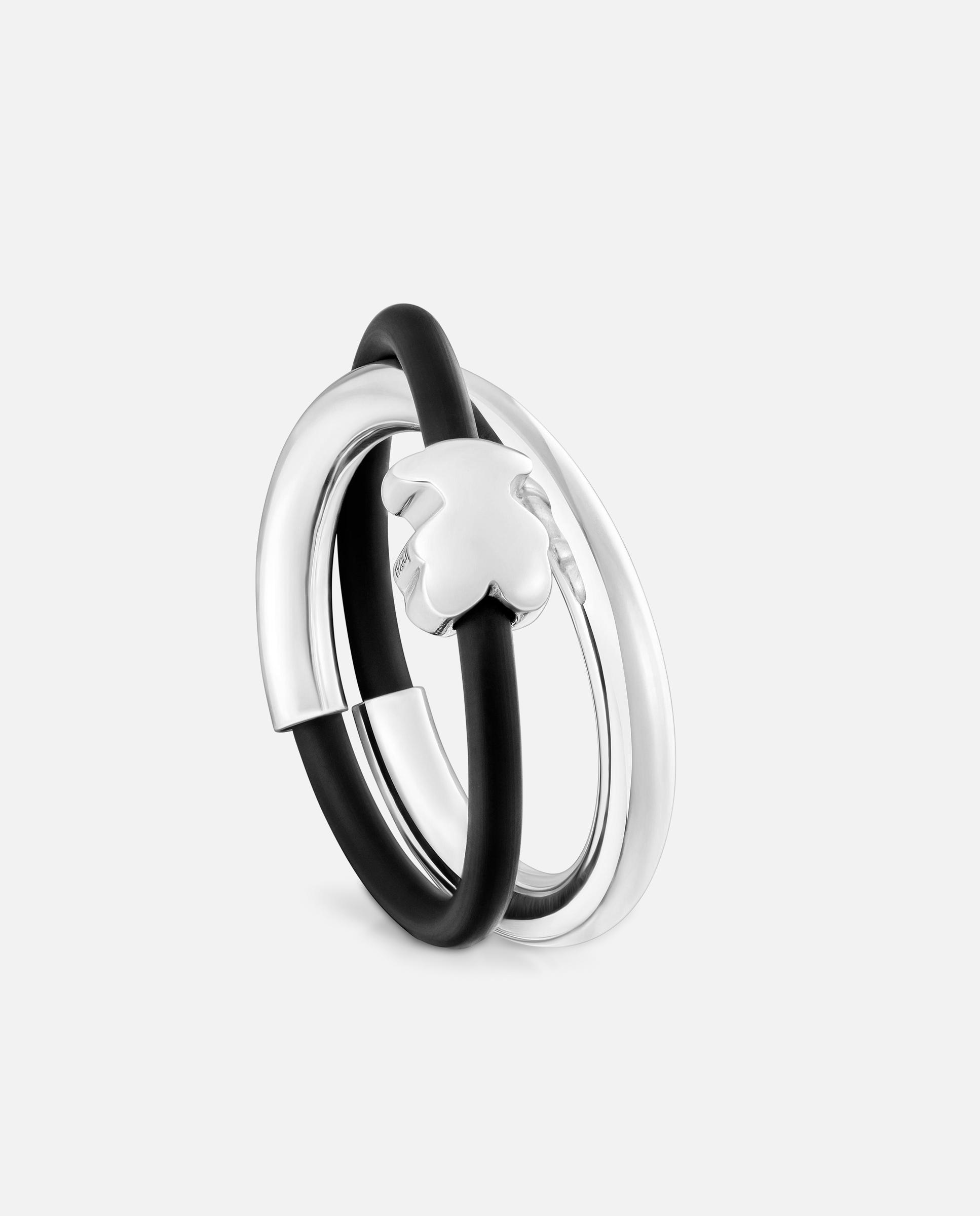 Imagem 0 de Anel de Prata e Borracha Bold Motif Duplo com Urso