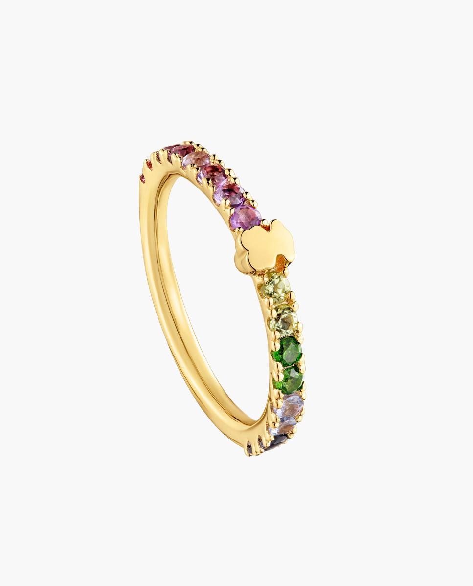 Imagem 0 de Anel Straight Banhado a Ouro 18 Kt Sobre Prata com Gemas