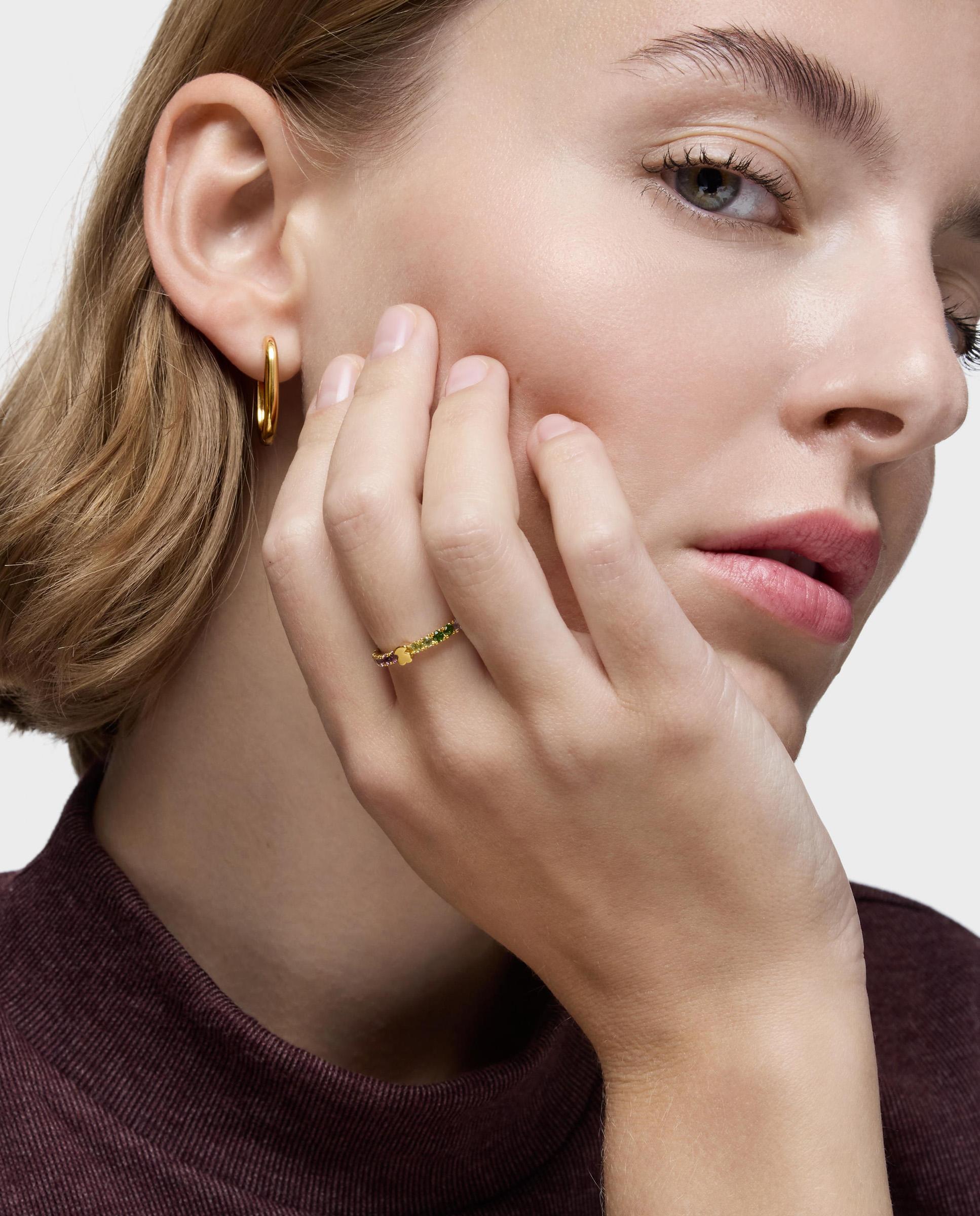 Anel Straight Banhado em Ouro 18 Kt Sobre Prata com Gemas Multicolor-3