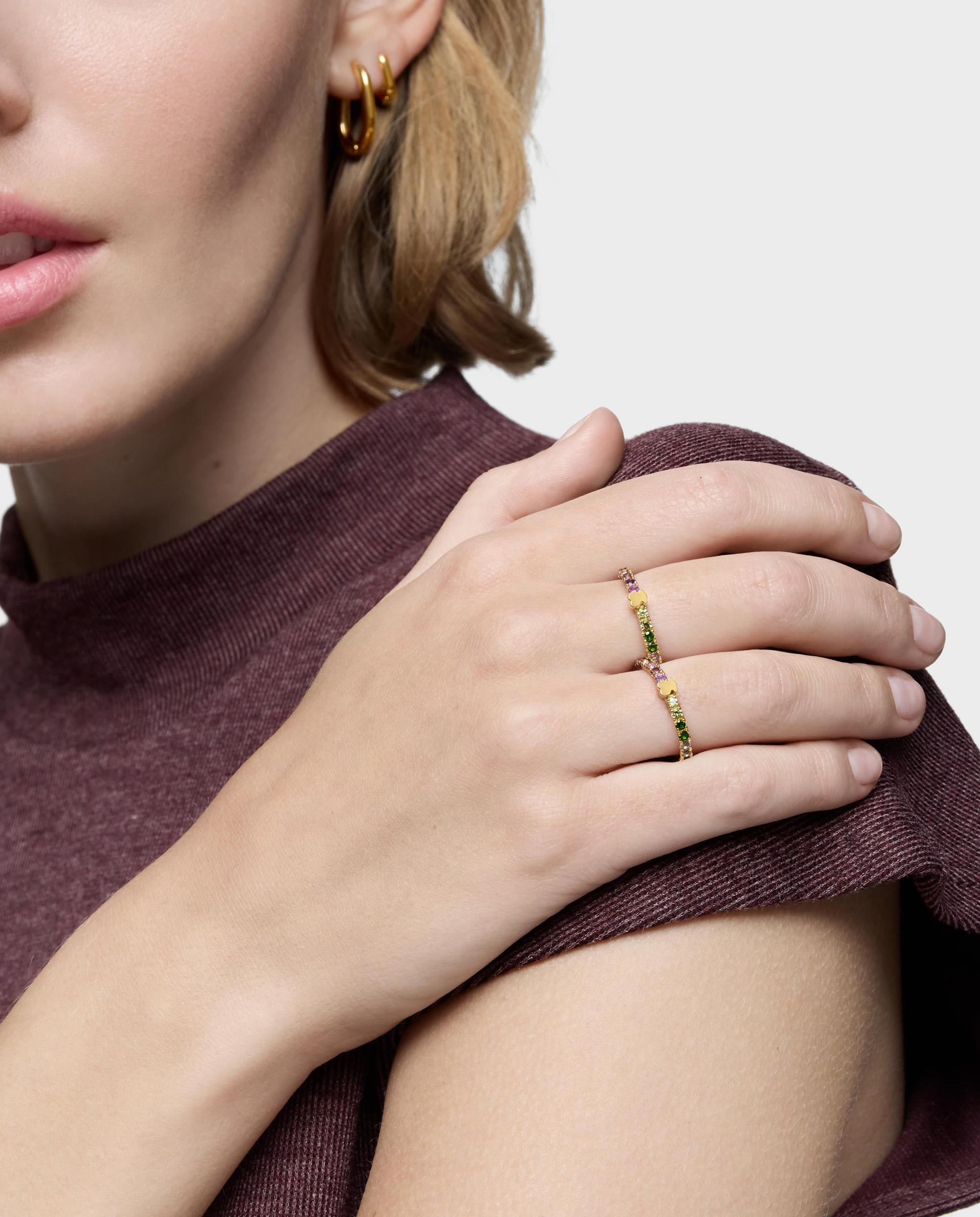 Anel Straight Banhado em Ouro 18 Kt Sobre Prata com Gemas Multicolor-4