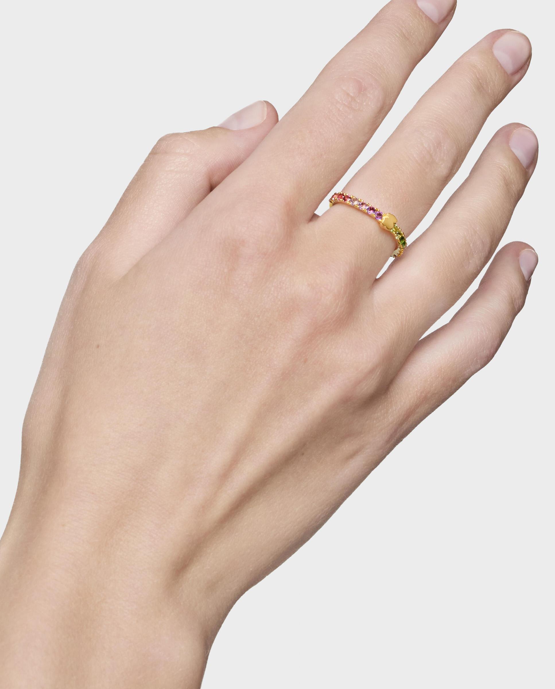 Anel Straight Banhado em Ouro 18 Kt Sobre Prata com Gemas Multicolor-5