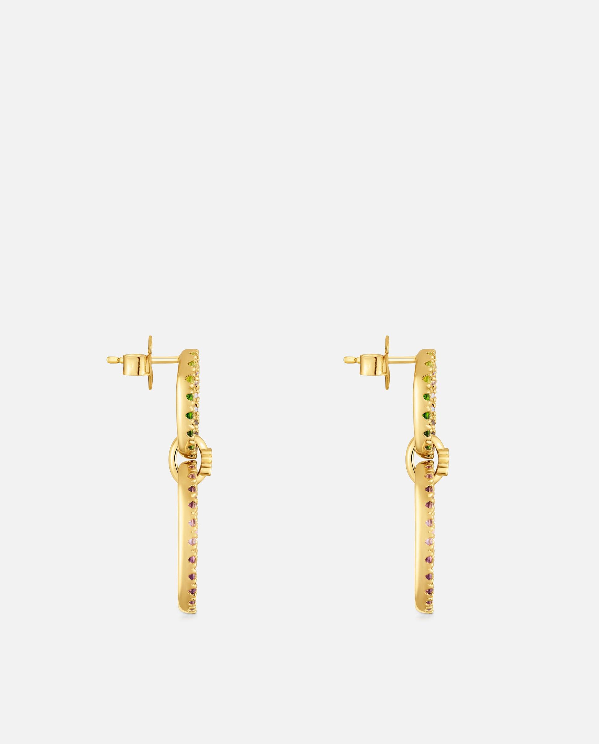 Brincos Straight Círculo Duplo Banhados a Ouro 18 Kt em Prata com Gemas Multicolor-2