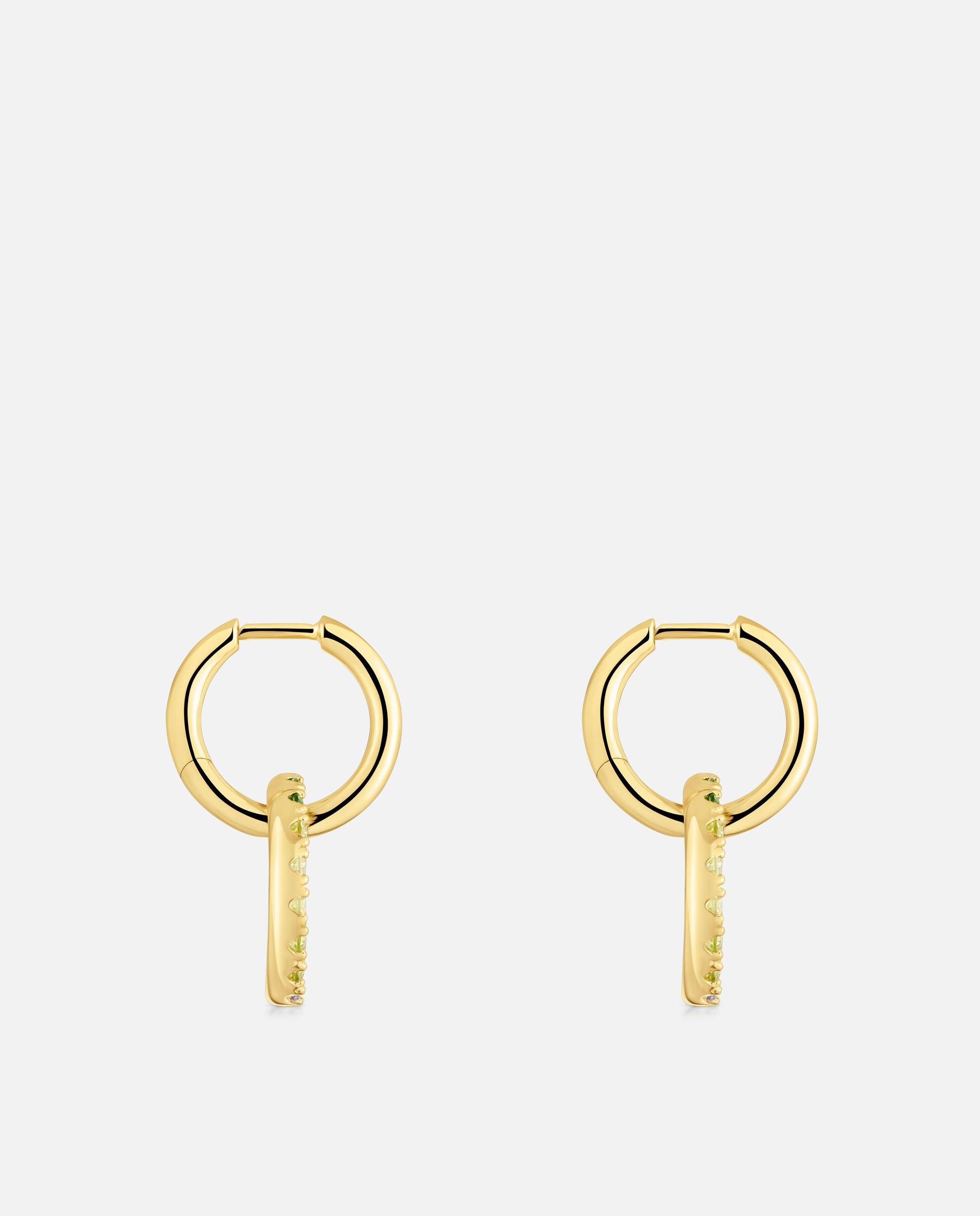 Brincos de Aro Duplo Straight Banhados a Ouro 18 Kt em Prata com Gemas Multicolor-2