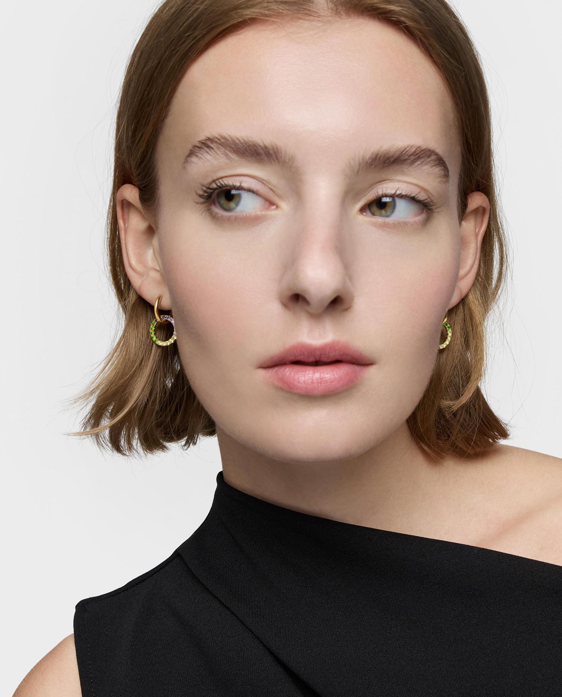 Brincos de Aro Duplo Straight Banhados a Ouro 18 Kt em Prata com Gemas Multicolor-4