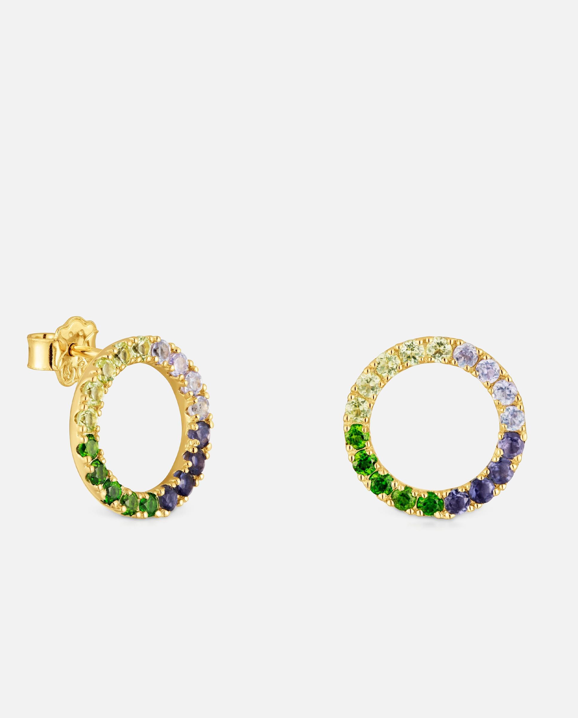 Imagem 0 de Brincos Straight Círculo Banhados em Ouro 18 Kt Sobre Prata com Gemas