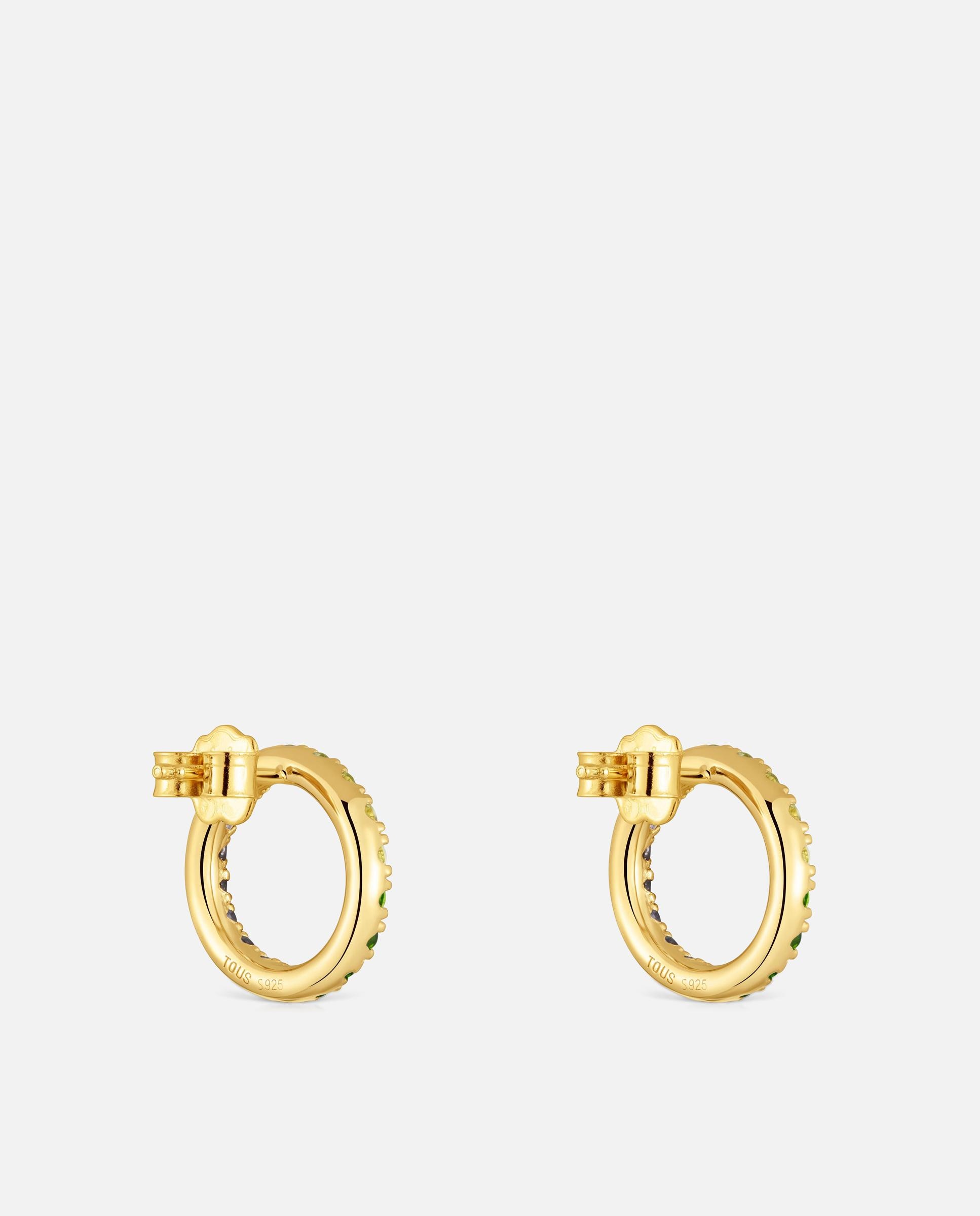 Brincos Straight Círculo Banhados em Ouro 18 Kt Sobre Prata com Gemas Multicolor-3
