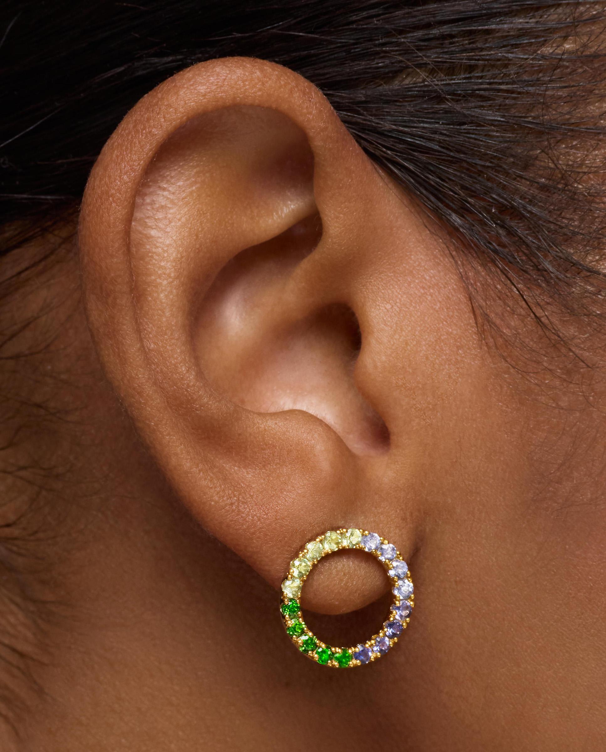 Brincos Straight Círculo Banhados em Ouro 18 Kt Sobre Prata com Gemas Multicolor-5