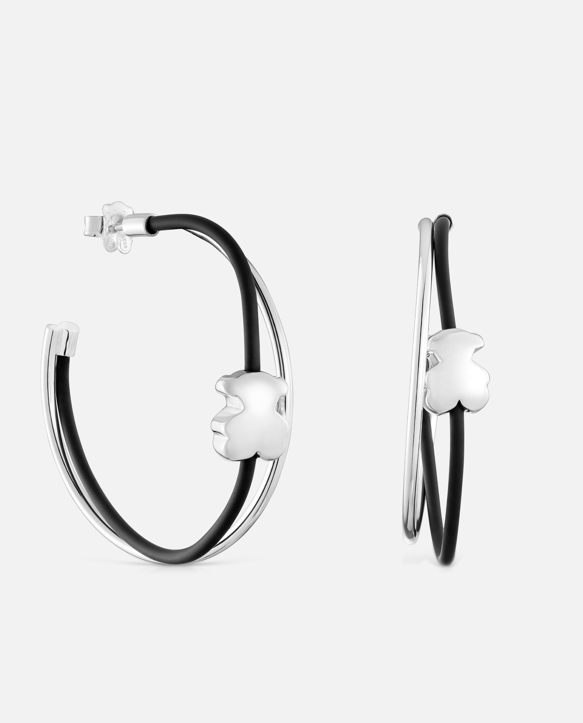 Imagem 0 de Brincos de Aro Bold Motif com Urso de Prata de Primeira Lei