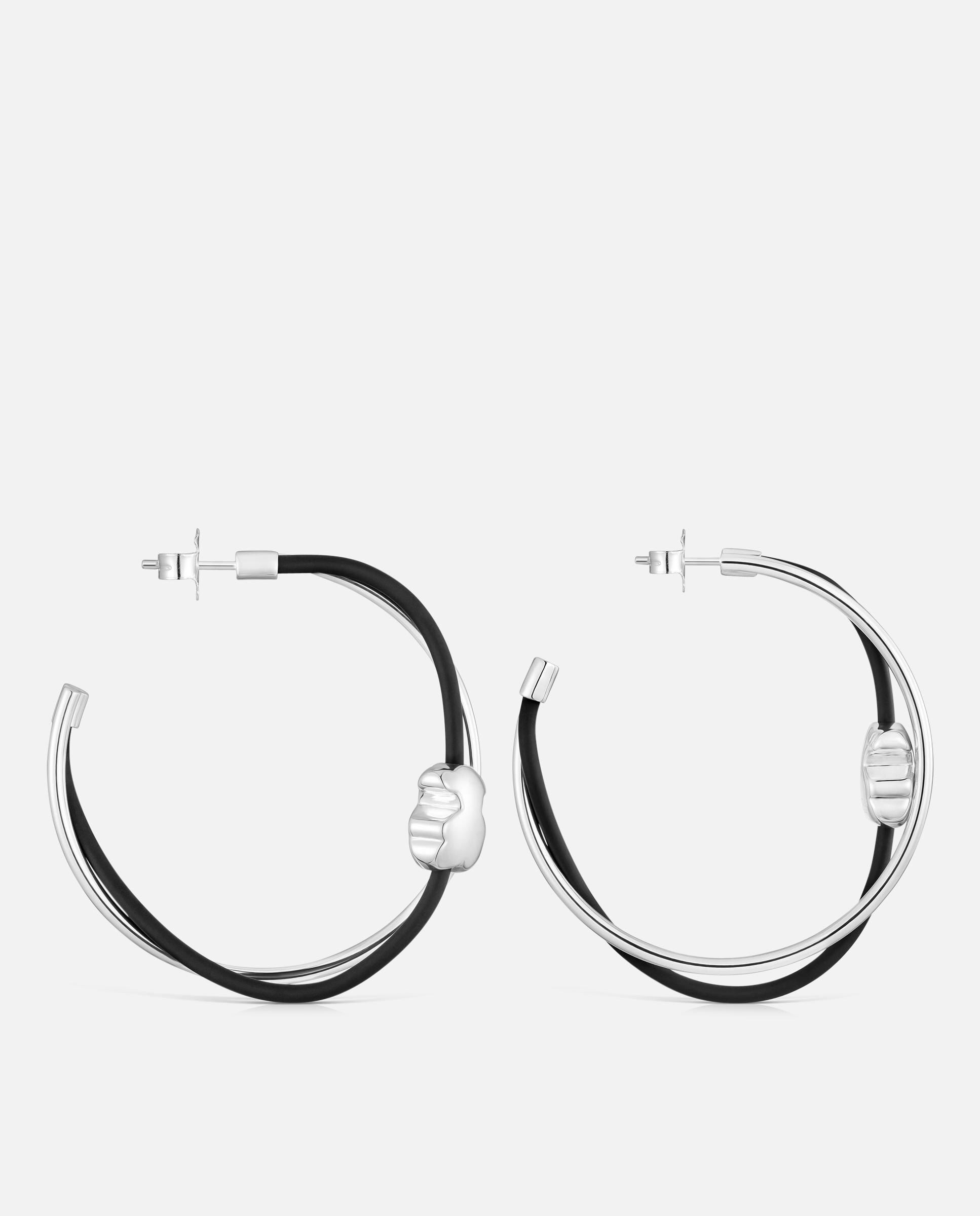 Brincos de Argola Bold Motif com Urso de Prata de Primeira Lei Preto-2