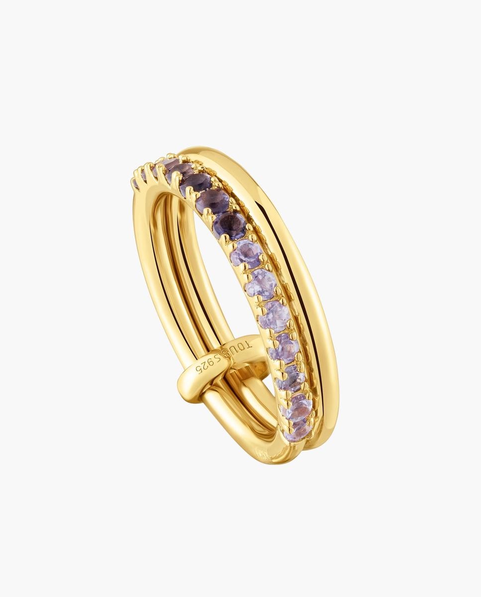 Imagem 0 de Anel Straight Duplo Banhado a Ouro 18 Kt Sobre Prata com Gemas