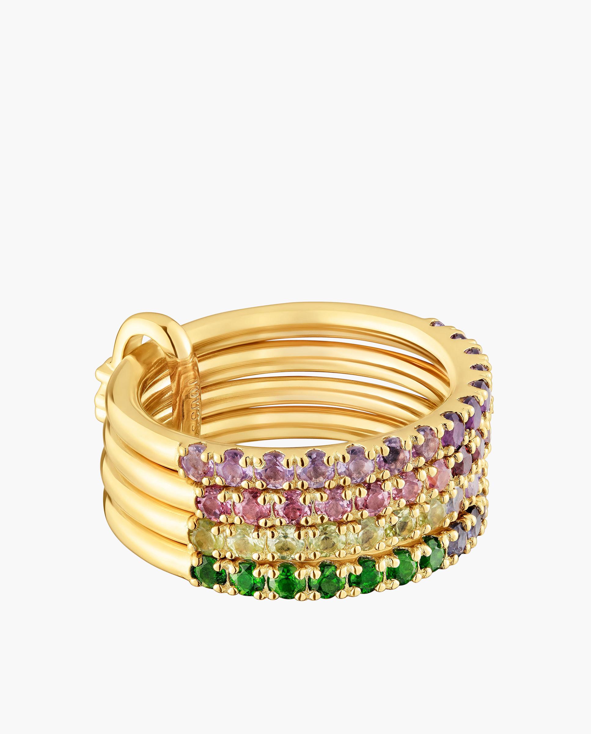 Anel Straight Triplo Banhado a Ouro 18 Kt Sobre Prata com Gemas Multicolor-2
