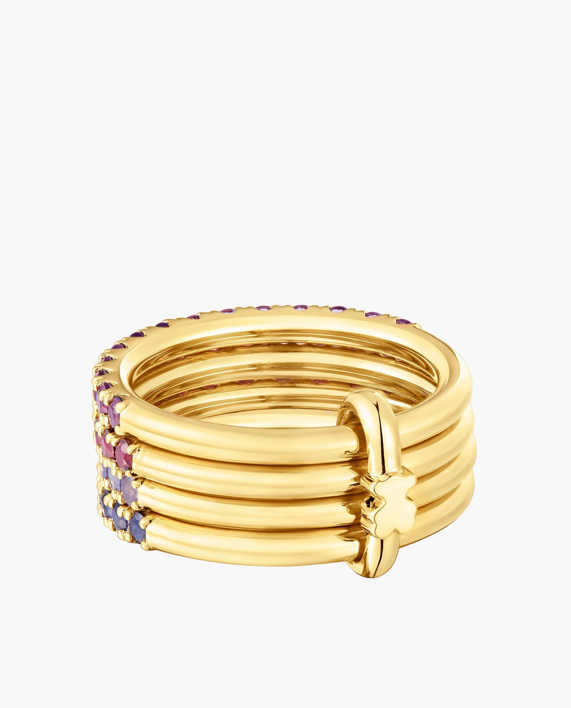 Anel Straight Triplo Banhado a Ouro 18 Kt Sobre Prata com Gemas Multicolor-3