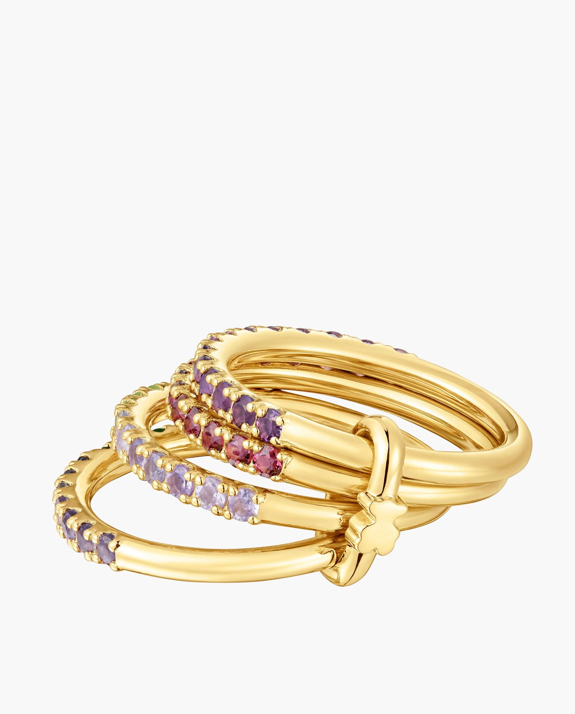 Anel Straight Triplo Banhado a Ouro 18 Kt Sobre Prata com Gemas Multicolor-4