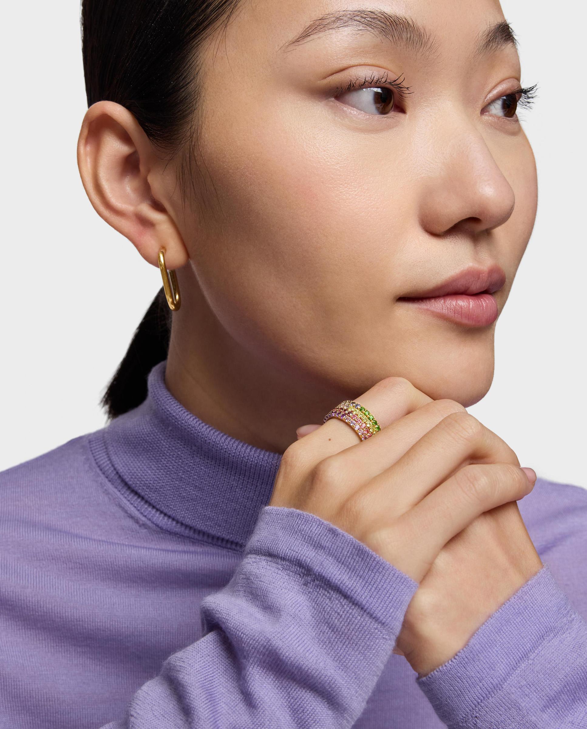 Anel Straight Triplo Banhado a Ouro 18 Kt Sobre Prata com Gemas Multicolor-5