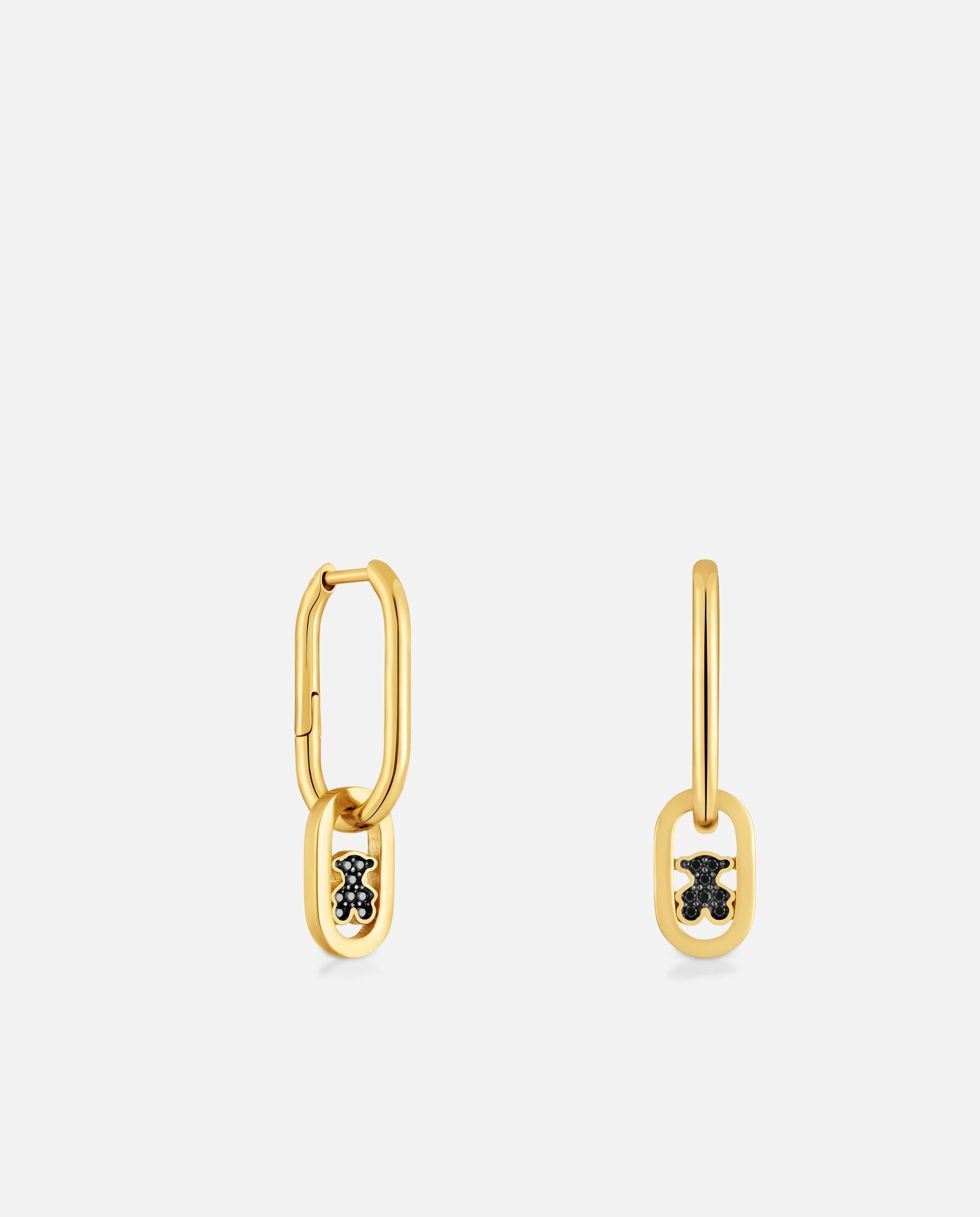 Brincos de Argola Camille Banhados em Ouro 18 Kt Sobre Prata e Espinelas Preto-1