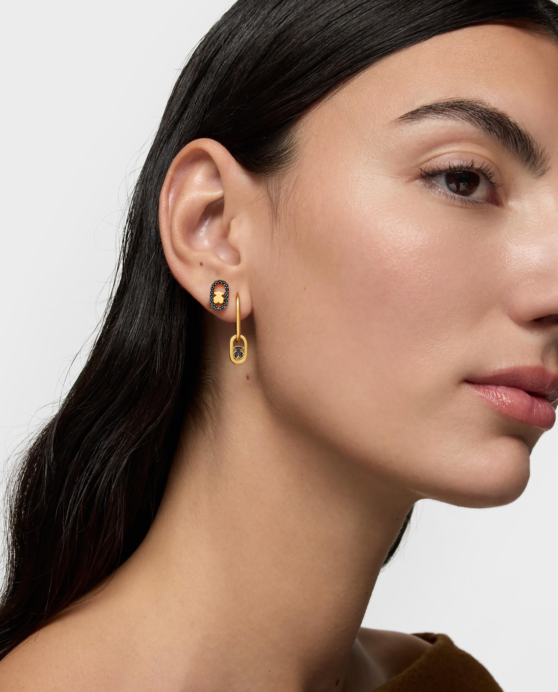 Brincos de Argola Camille Banhados em Ouro 18 Kt Sobre Prata e Espinelas Preto-5