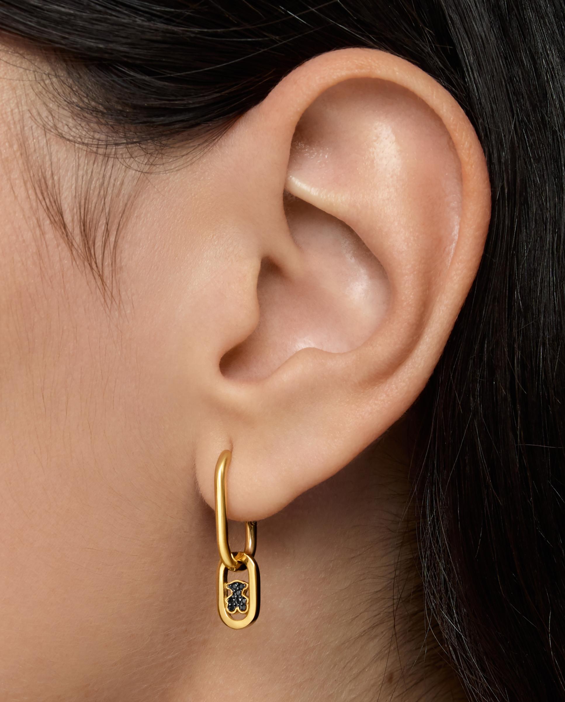 Brincos de Argola Camille Banhados em Ouro 18 Kt Sobre Prata e Espinelas Preto-6
