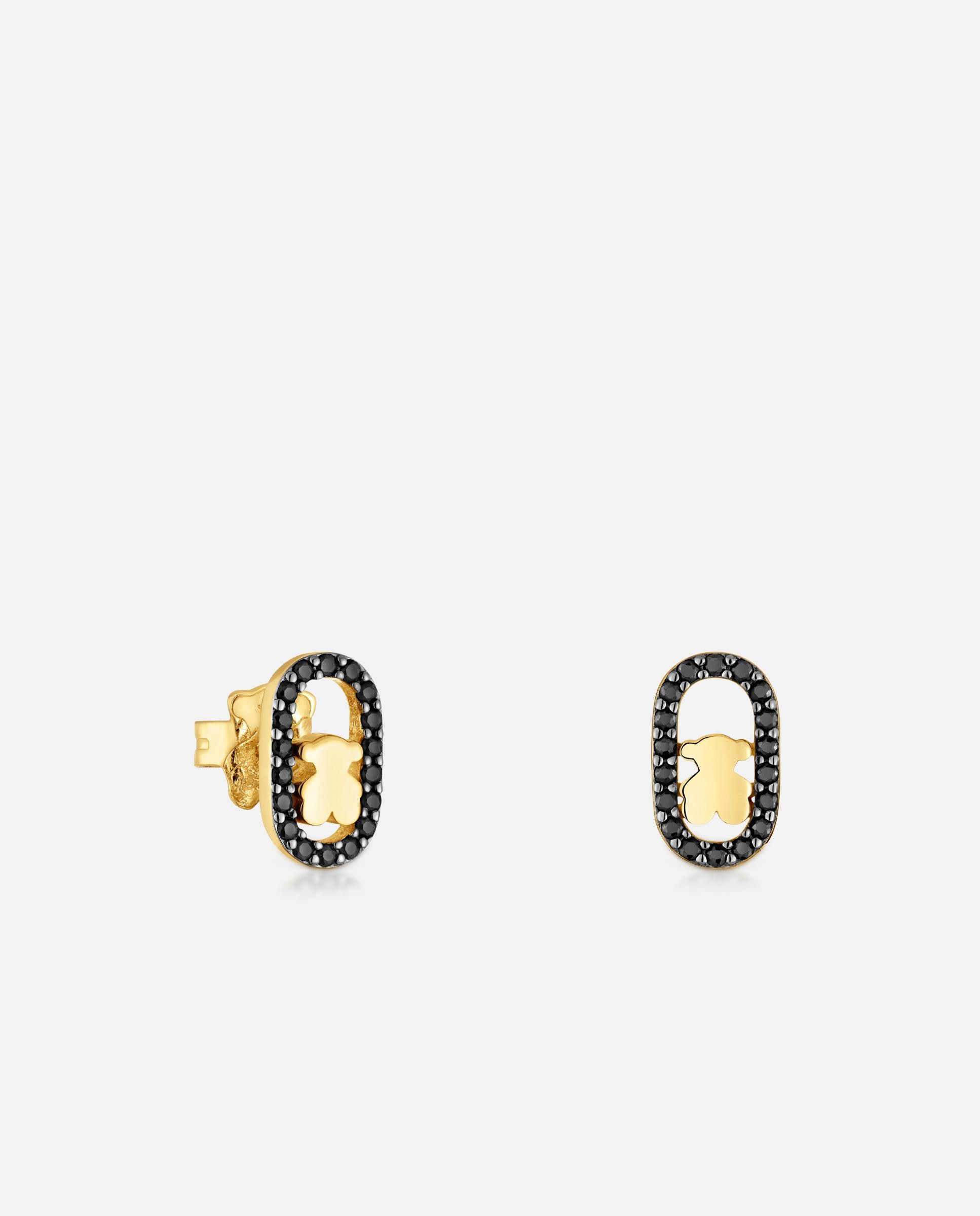 Brincos Camille Banhados em Ouro 18 Kt Sobre Prata e Espinelas Preto-1