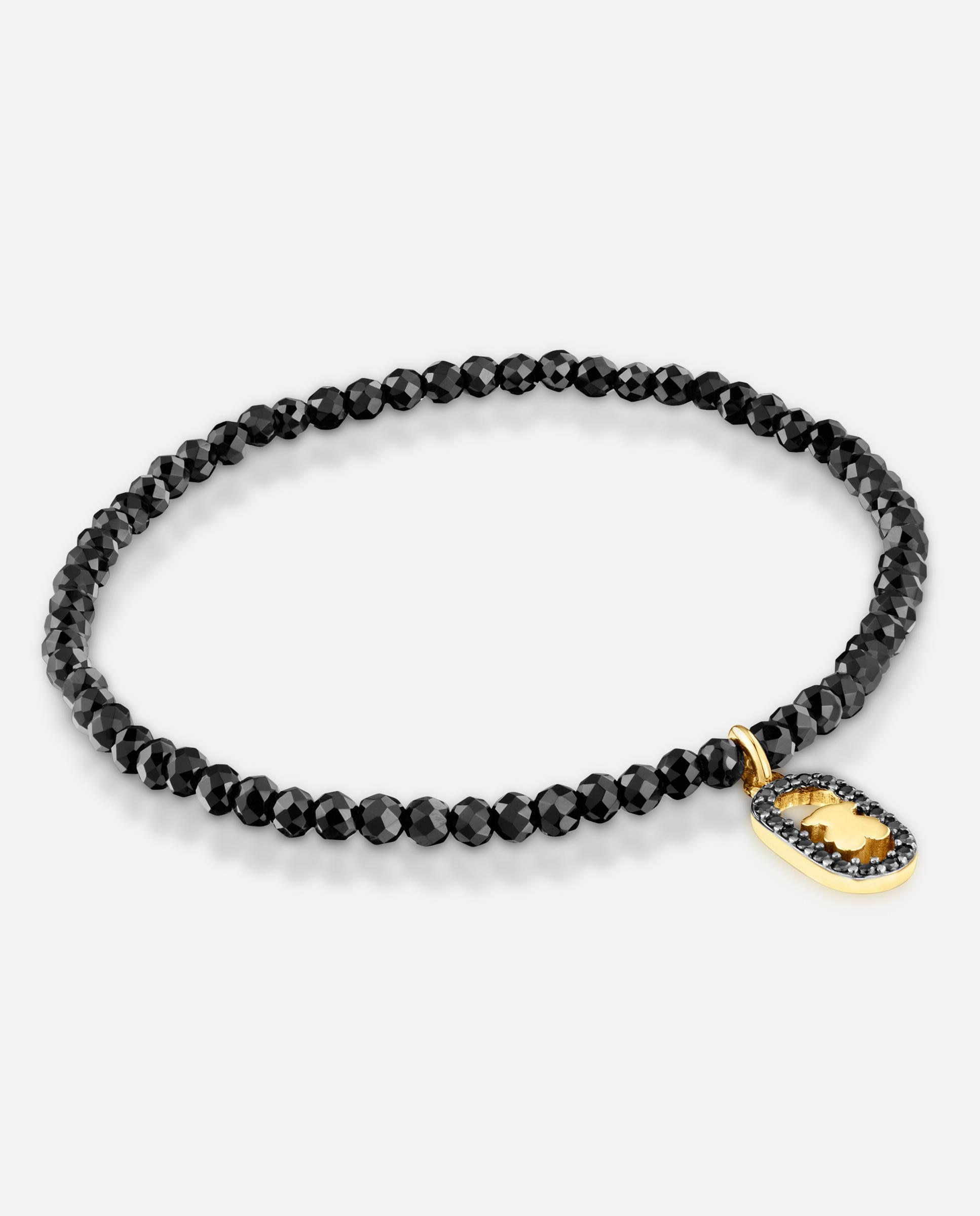 Pulseira de Cordão Camille Elástica com Espinelas e Banho de Ouro 18 Kt em Prata Preto-1