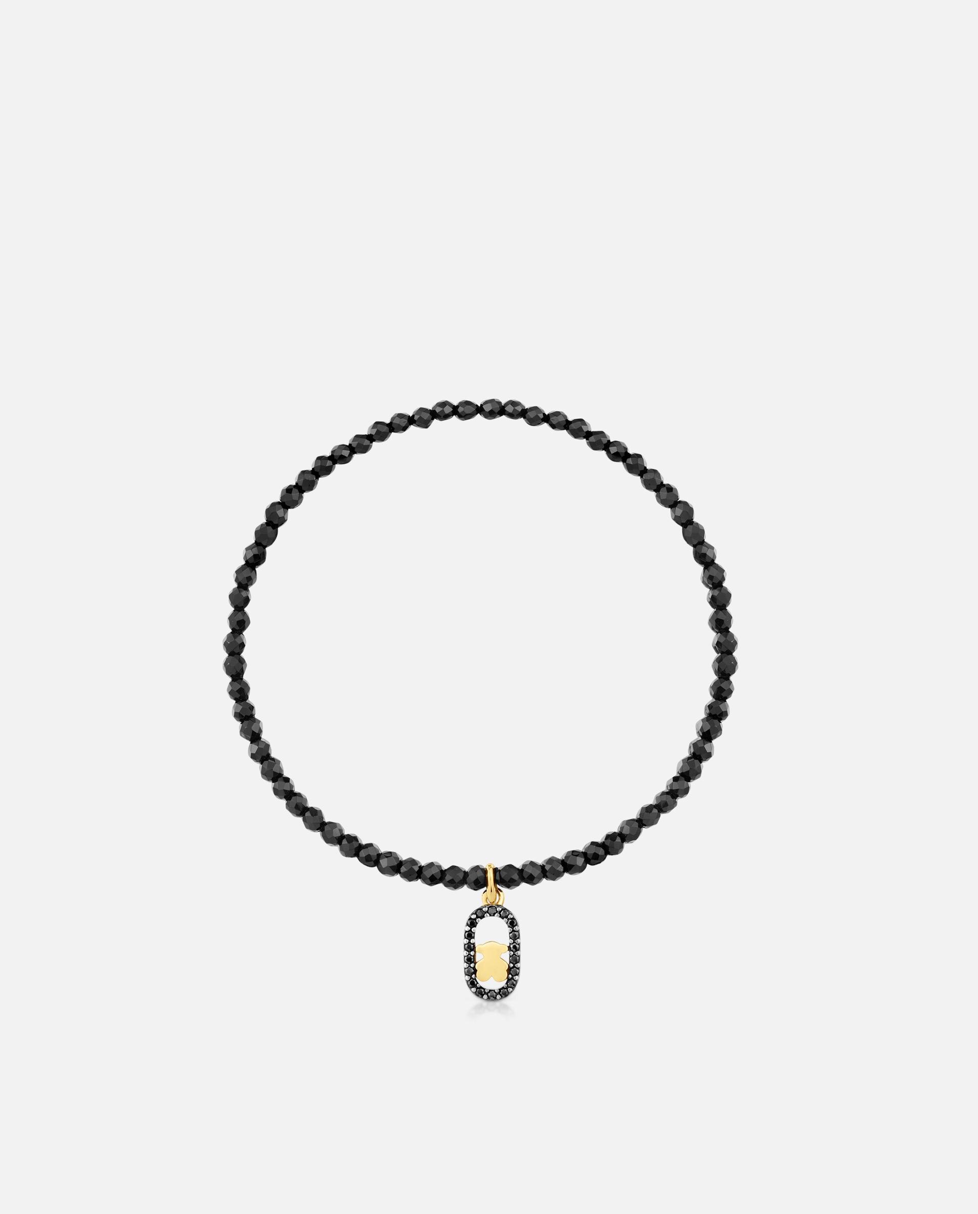 Pulseira de Cordão Camille Elástica com Espinelas e Banho de Ouro 18 Kt em Prata Preto-2