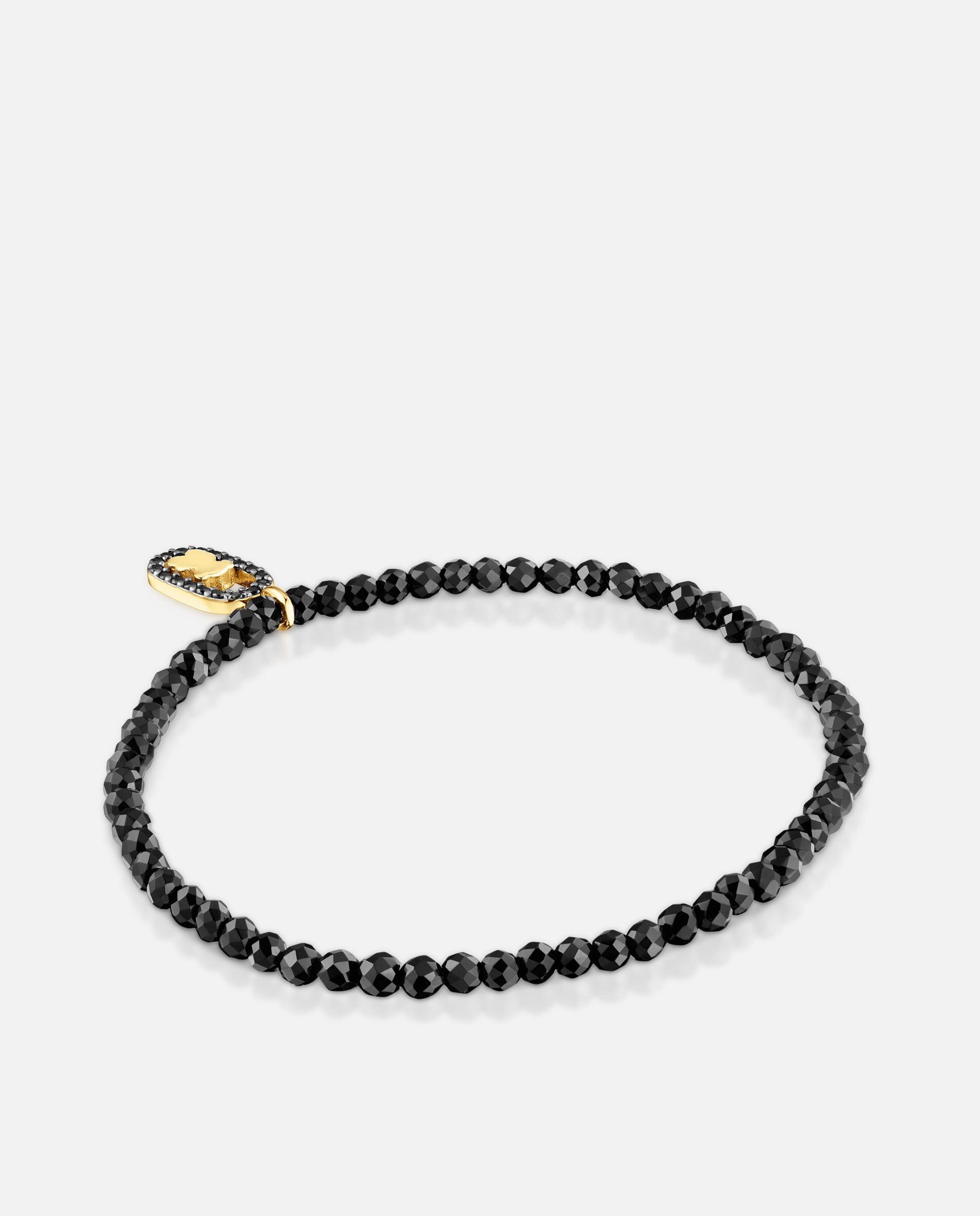Pulseira de Cordão Camille Elástica com Espinelas e Banho de Ouro 18 Kt em Prata Preto-3