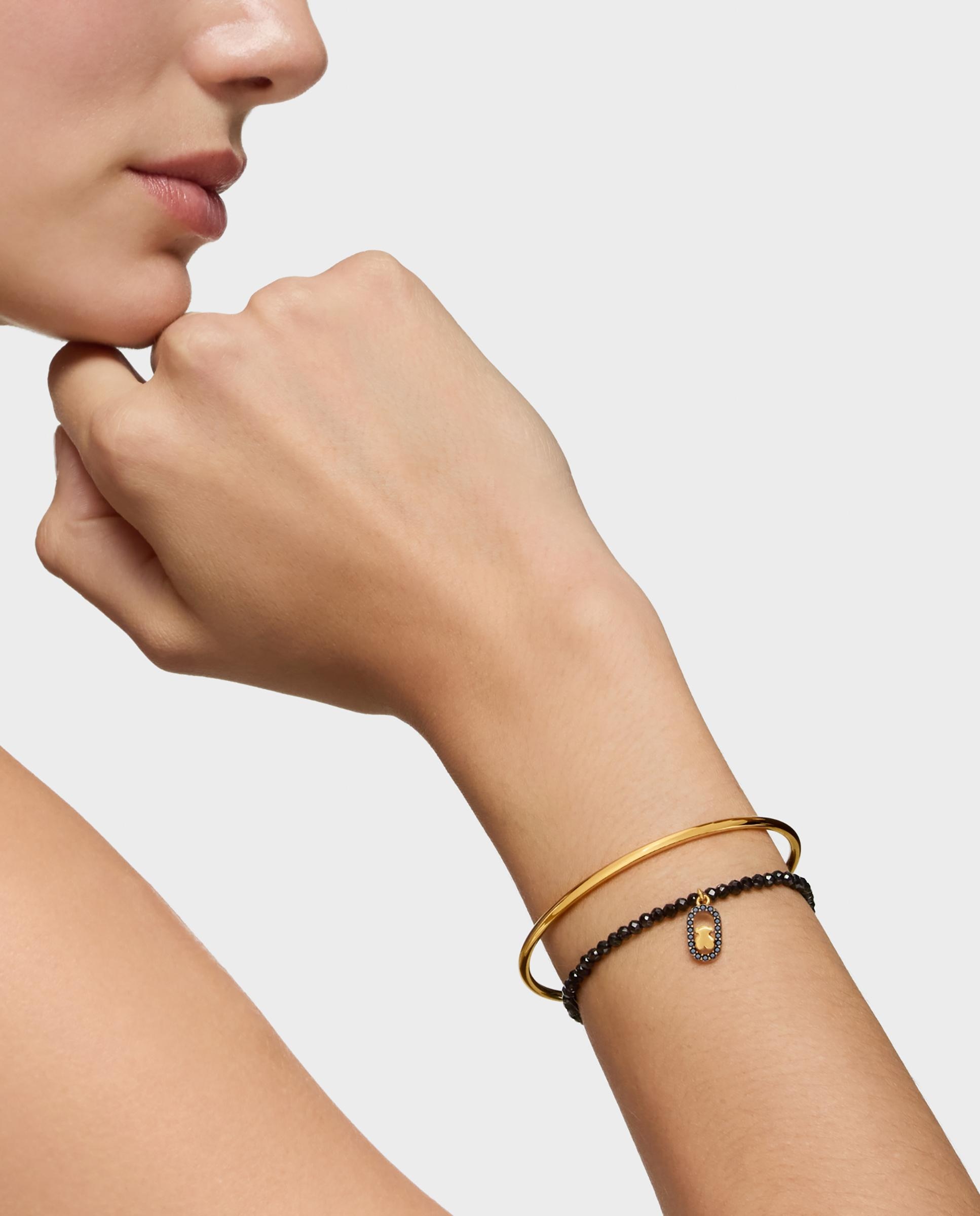 Pulseira de Cordão Camille Elástica com Espinelas e Banho de Ouro 18 Kt em Prata Preto-4